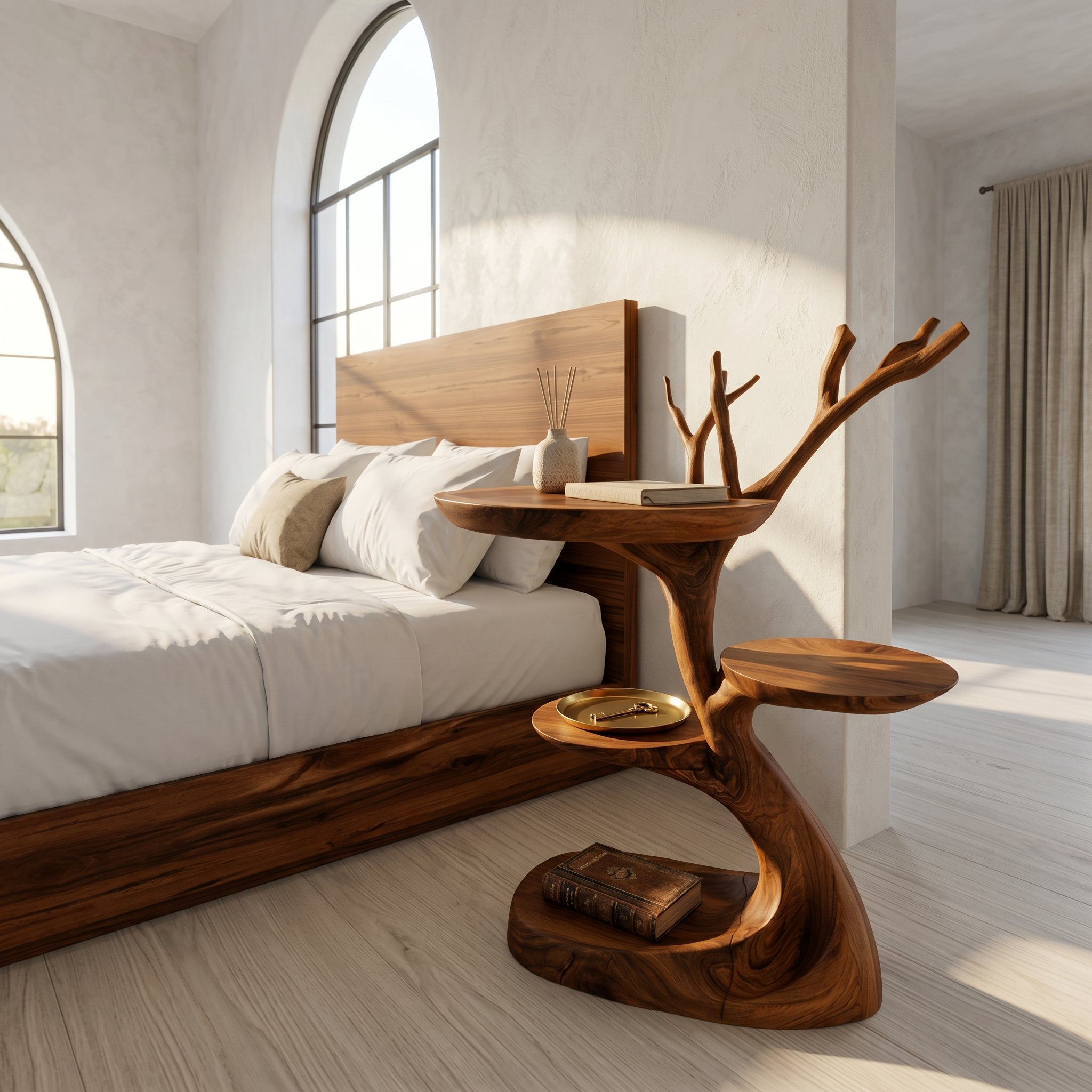 Rustic End Table With Tree Root Design For Bedroom And Living Room SINLSABT267