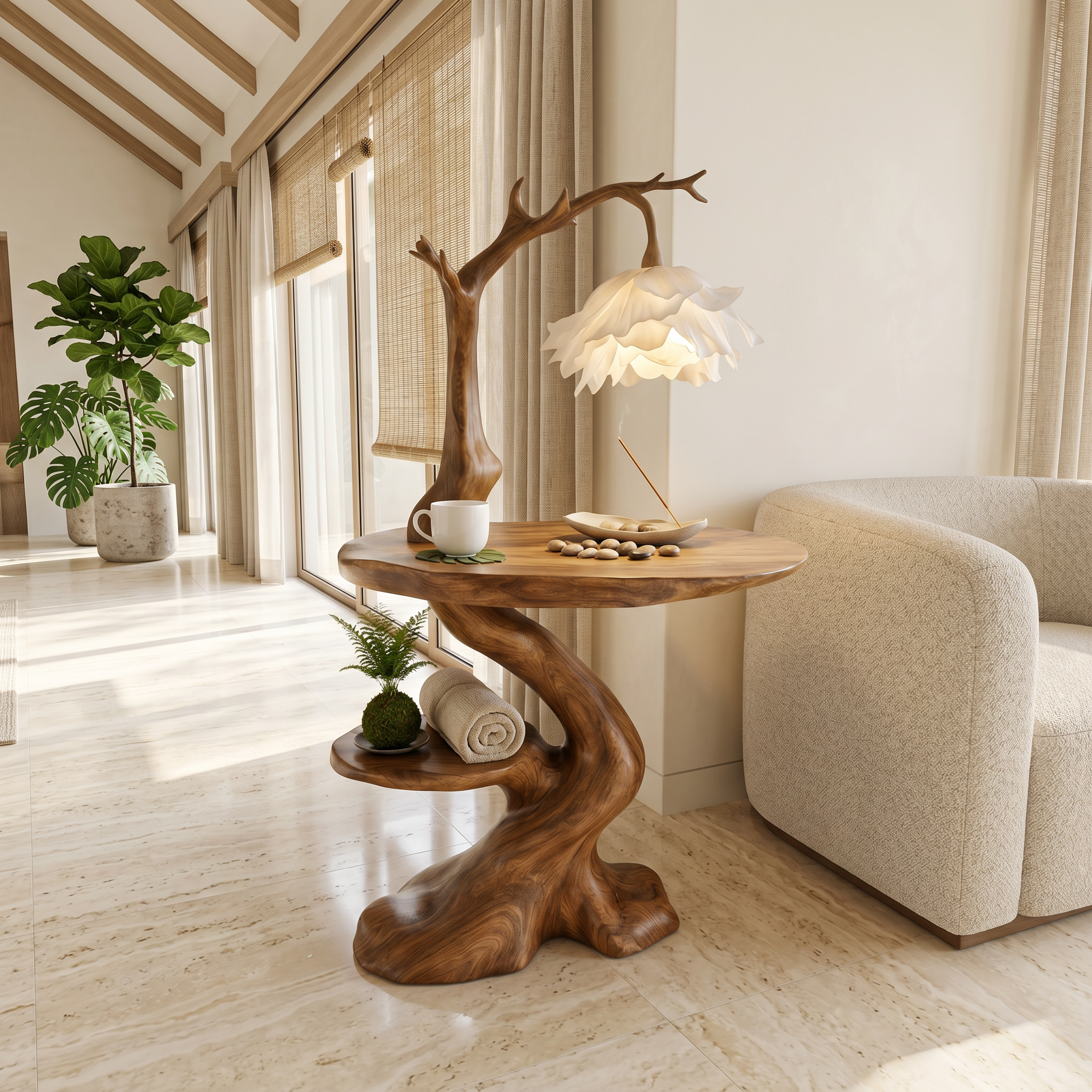 Modern End Table With Tree Branch Lamp Design For Bedroom And Living Room SINLSABT274