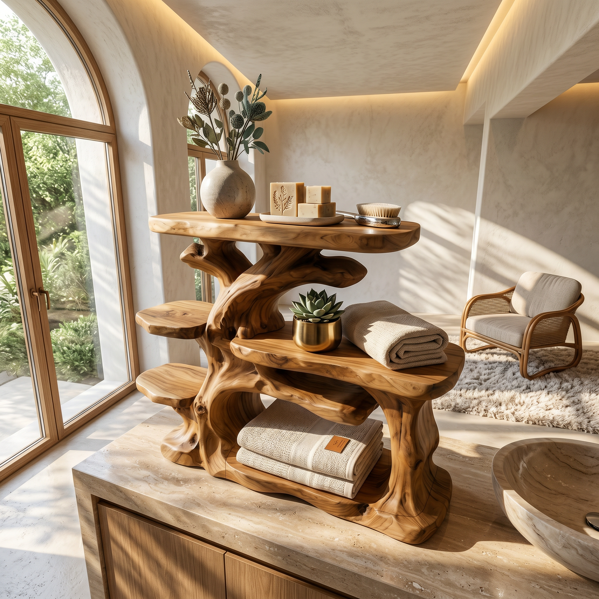 Nature Inspired Bathroom Organizer With Wooden Shelves For Bathroom SINLSABRD007