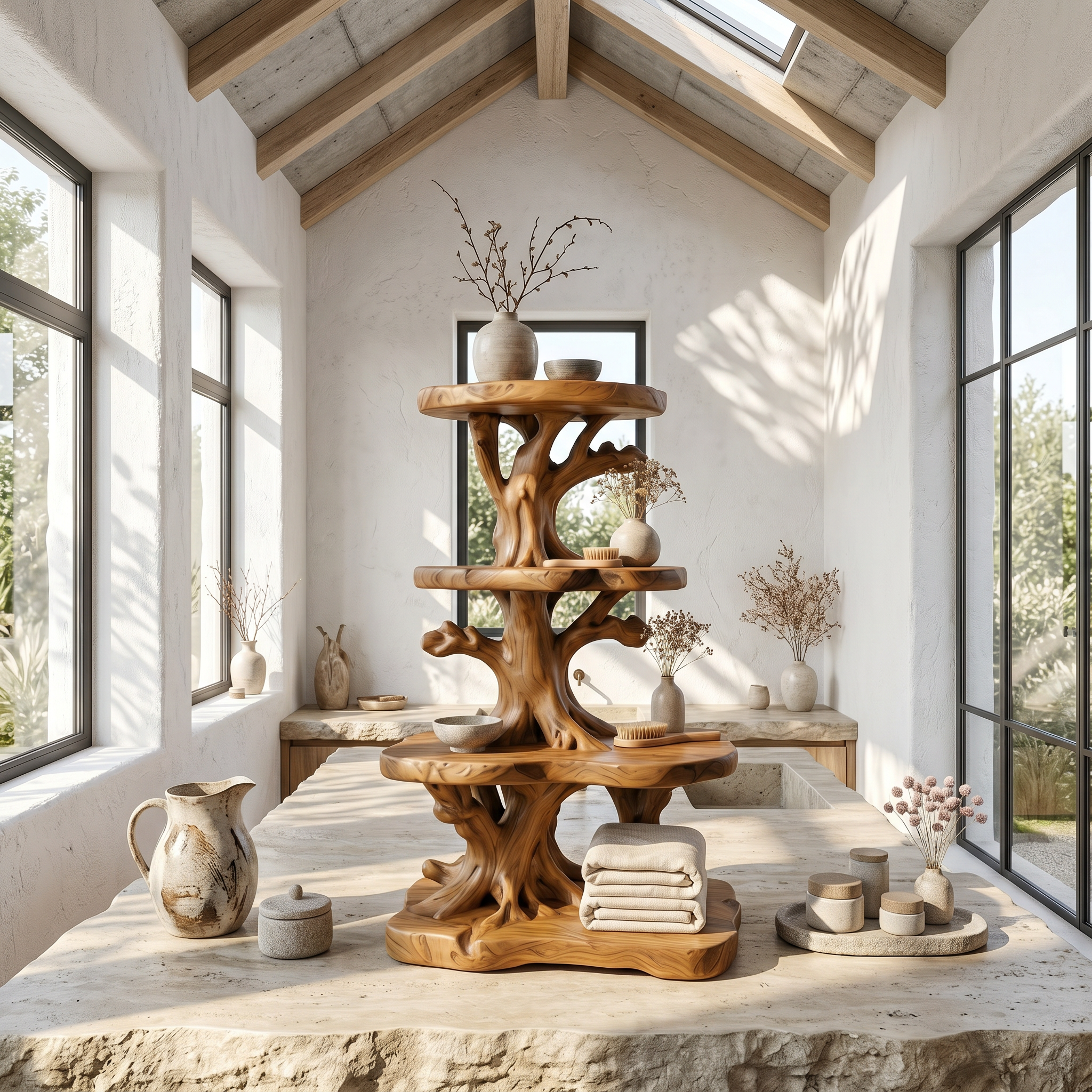 Organic Bathroom Shelf Corner With Floating Display Shelves And Vanity Storage SINLSABRD020