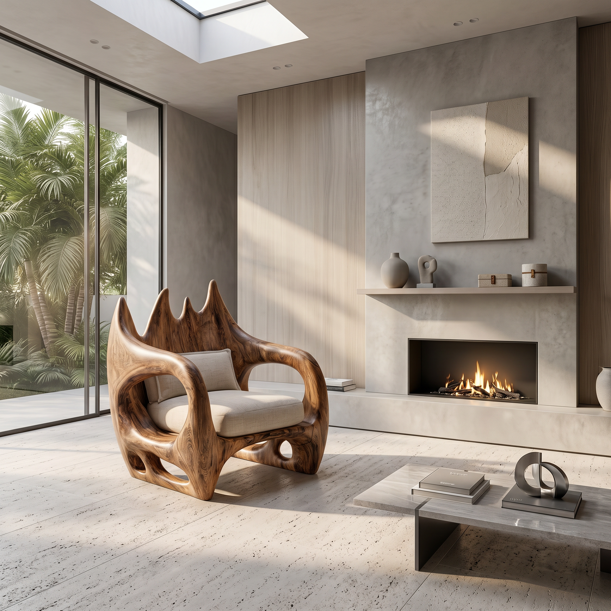 Statement Wooden Armchair With Nature Inspired Design For Reading Nook SINLSAAC023