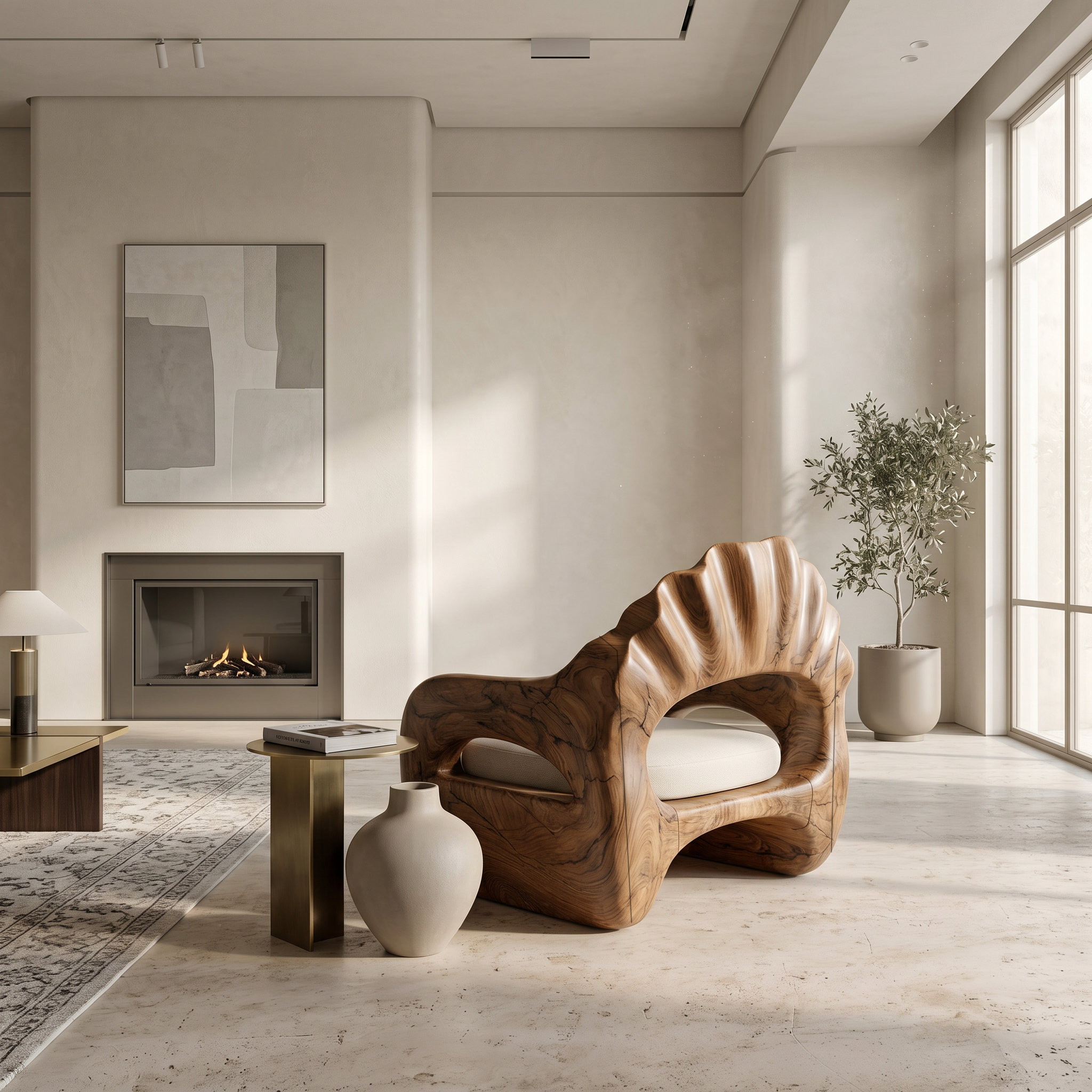 Sculptural Lounge Chair With Handcrafted Wooden Structure For Living Room SINLSAAC024