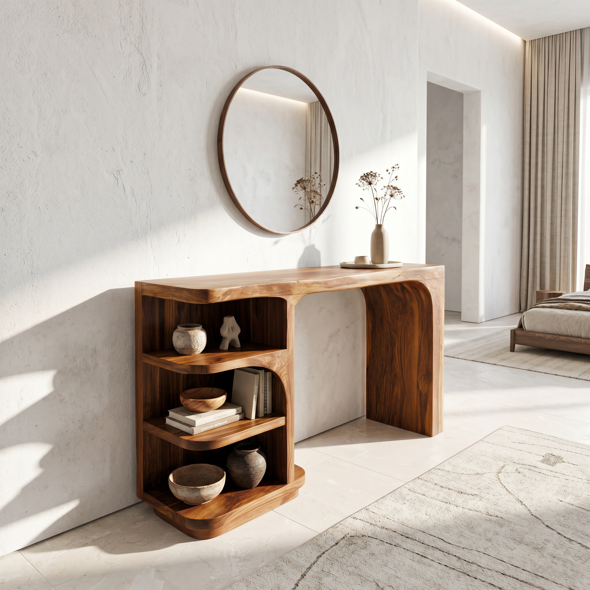 Contemporary Dressing Table With Waterfall Wood Structure For Bedroom SINLSABDT092