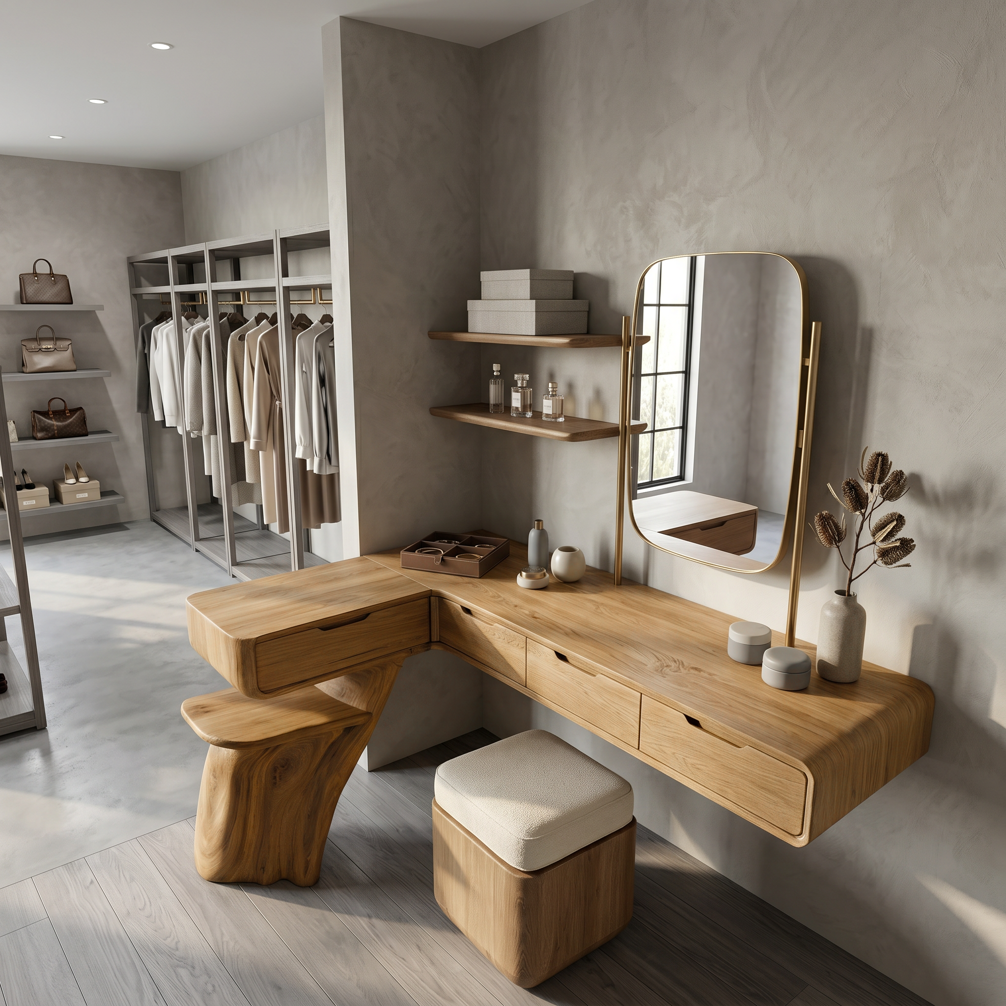 Nature Inspired Dressing Table With Sculptural Wood Design For Bedroom SINLSABDT085