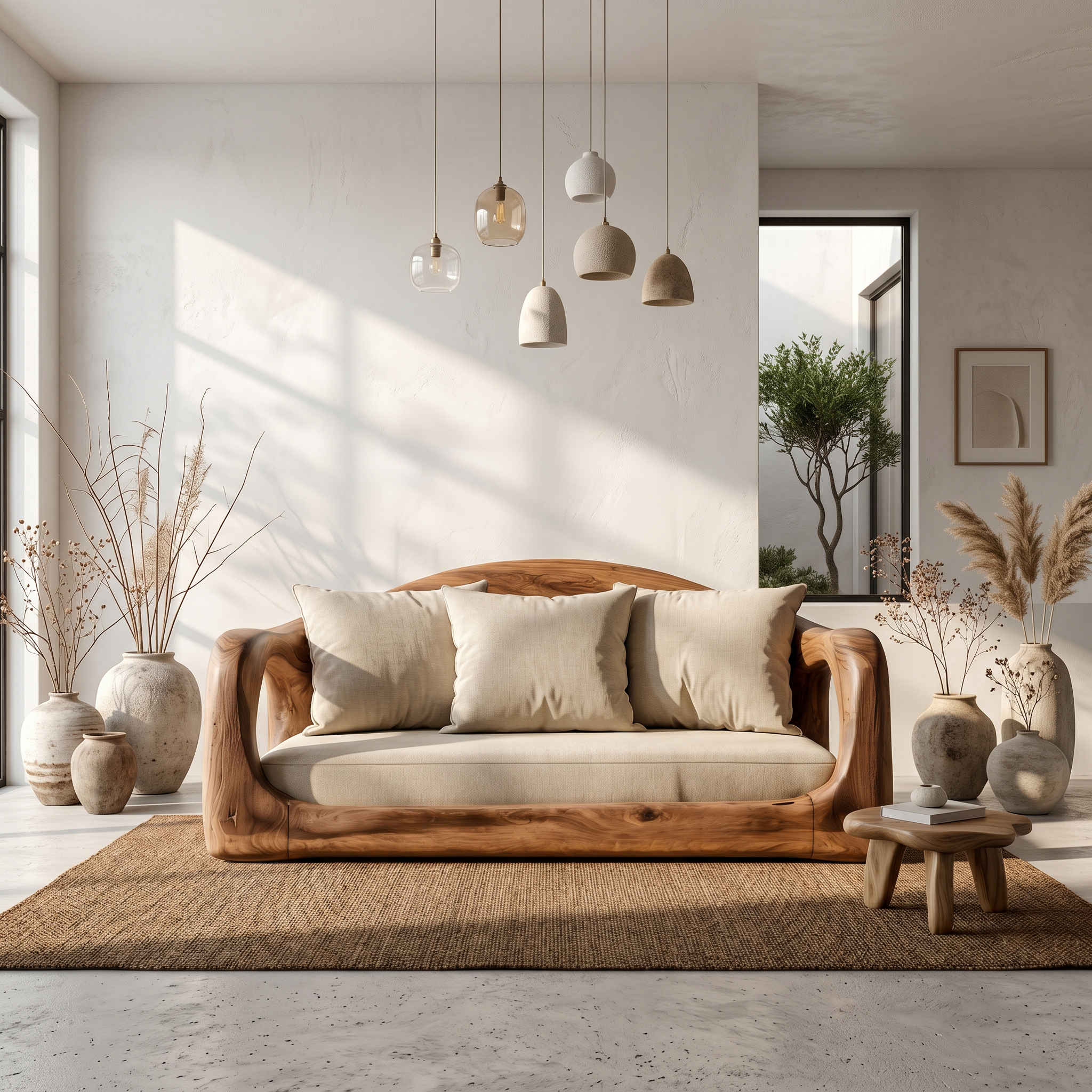 Rustic Sofa Frame With Organic Loop Wood Design For Living Room SINLSASF031