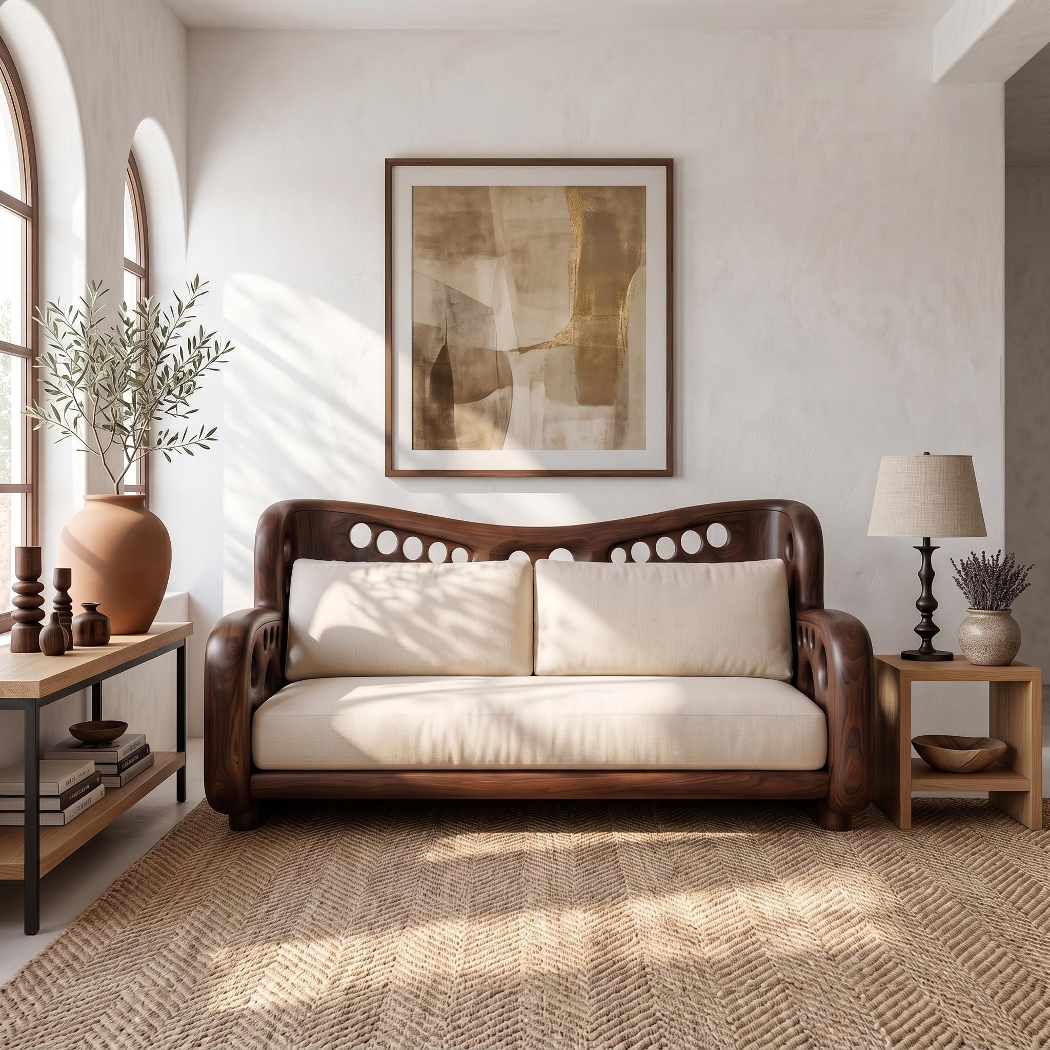 Organic Lounge Sofa With Sculptural Solid Wood Construction SINLSASF033