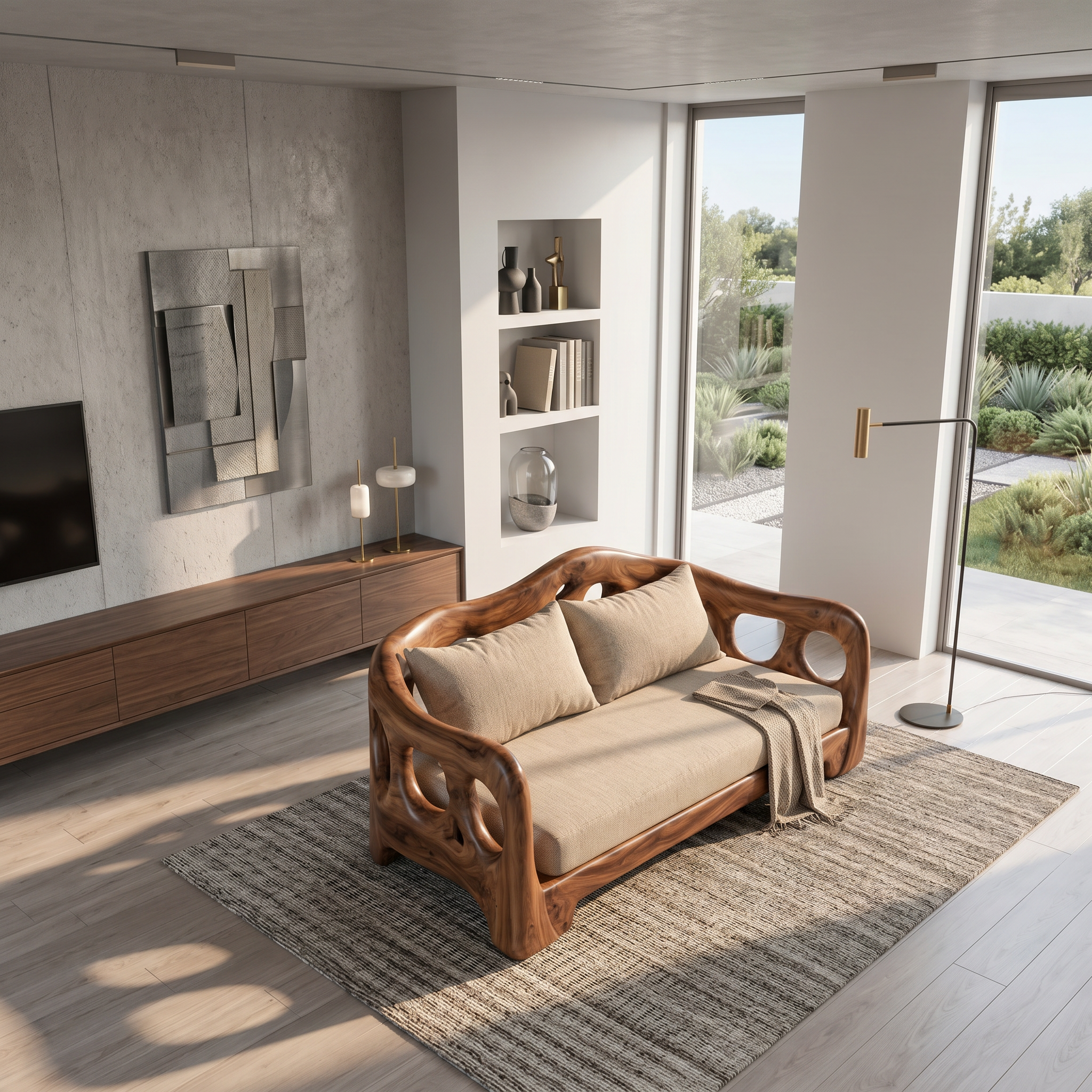 Modern Sofa With Sculptural Solid Wood For Living Room SINLSASF034