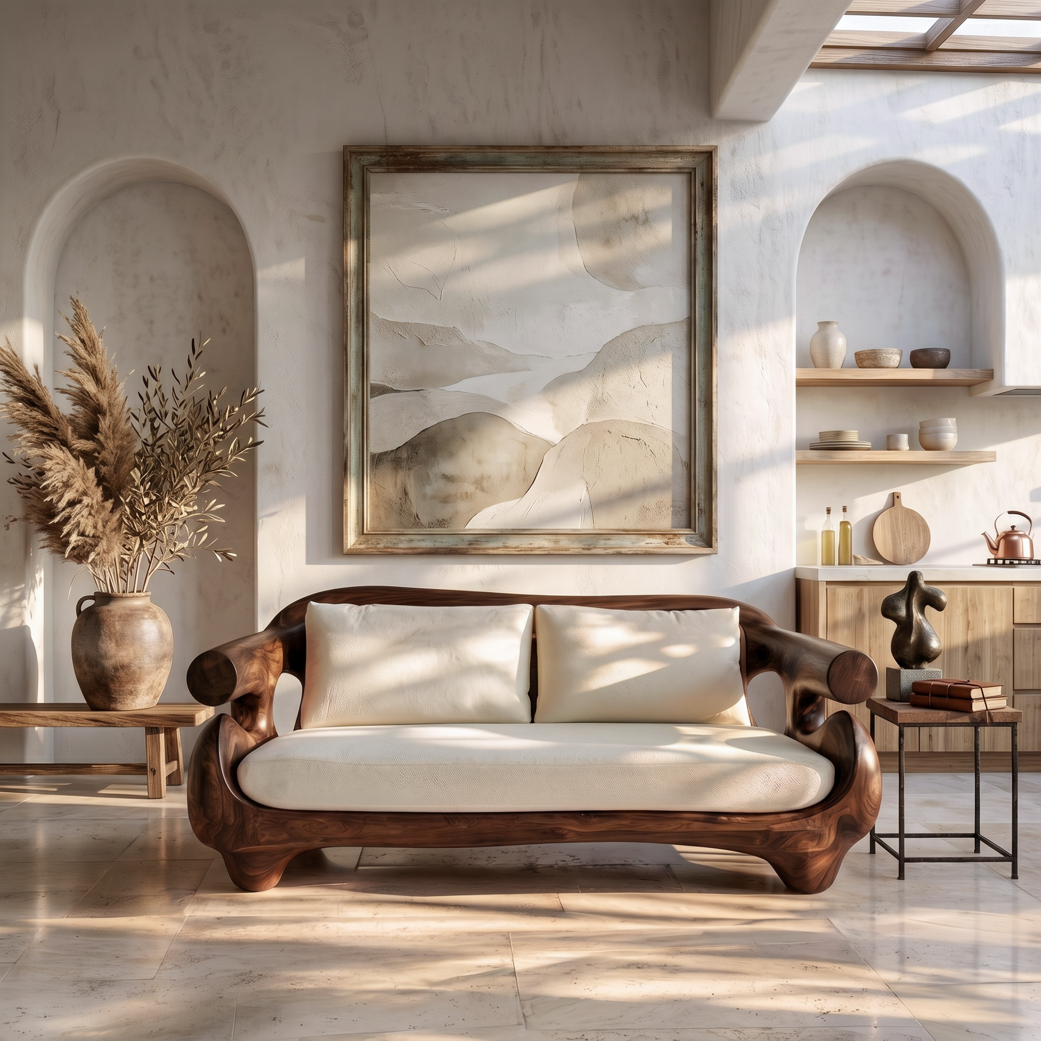 Minimalist Sofa Frame With Solid Wood Artistic Arms For Living Room SINLSASF043