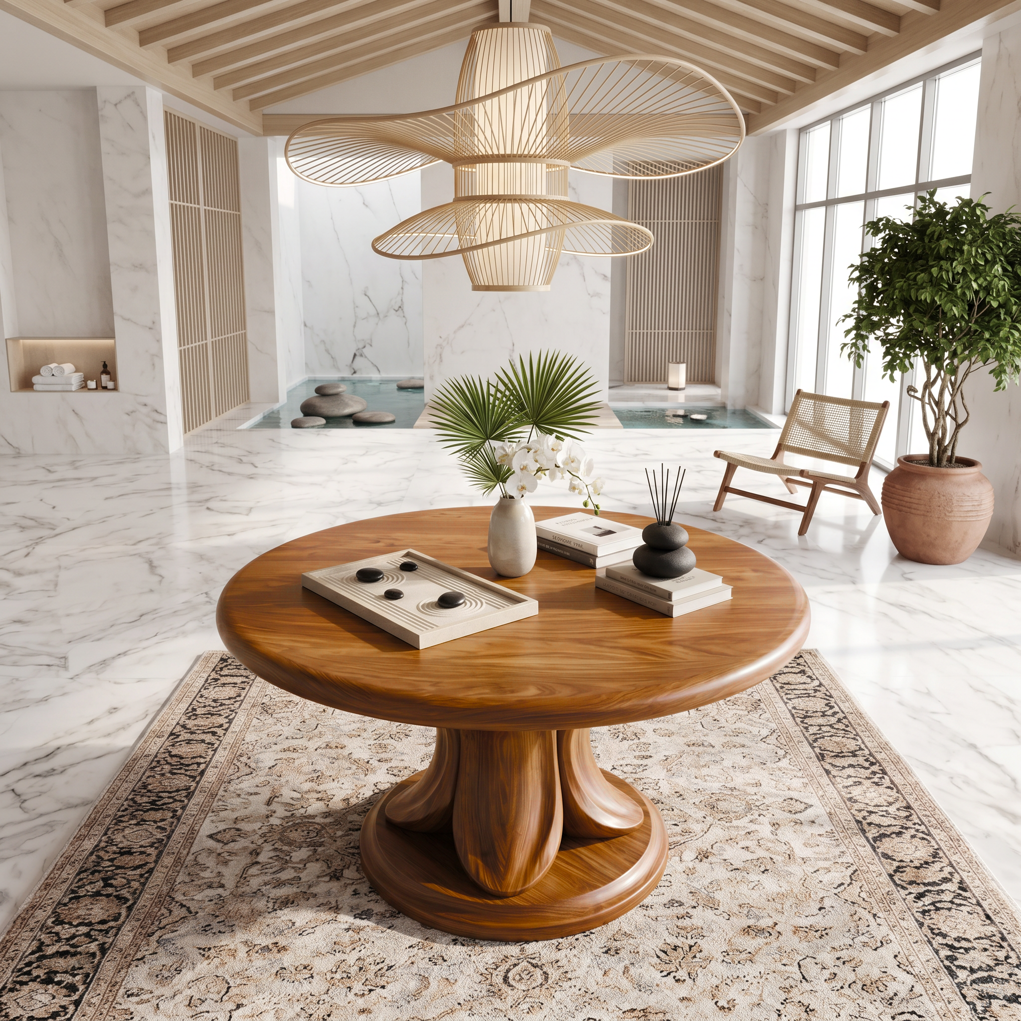 Modern Round Console Table With Twisted Architectural Form For Entryway And Living Room SINLSAFT053