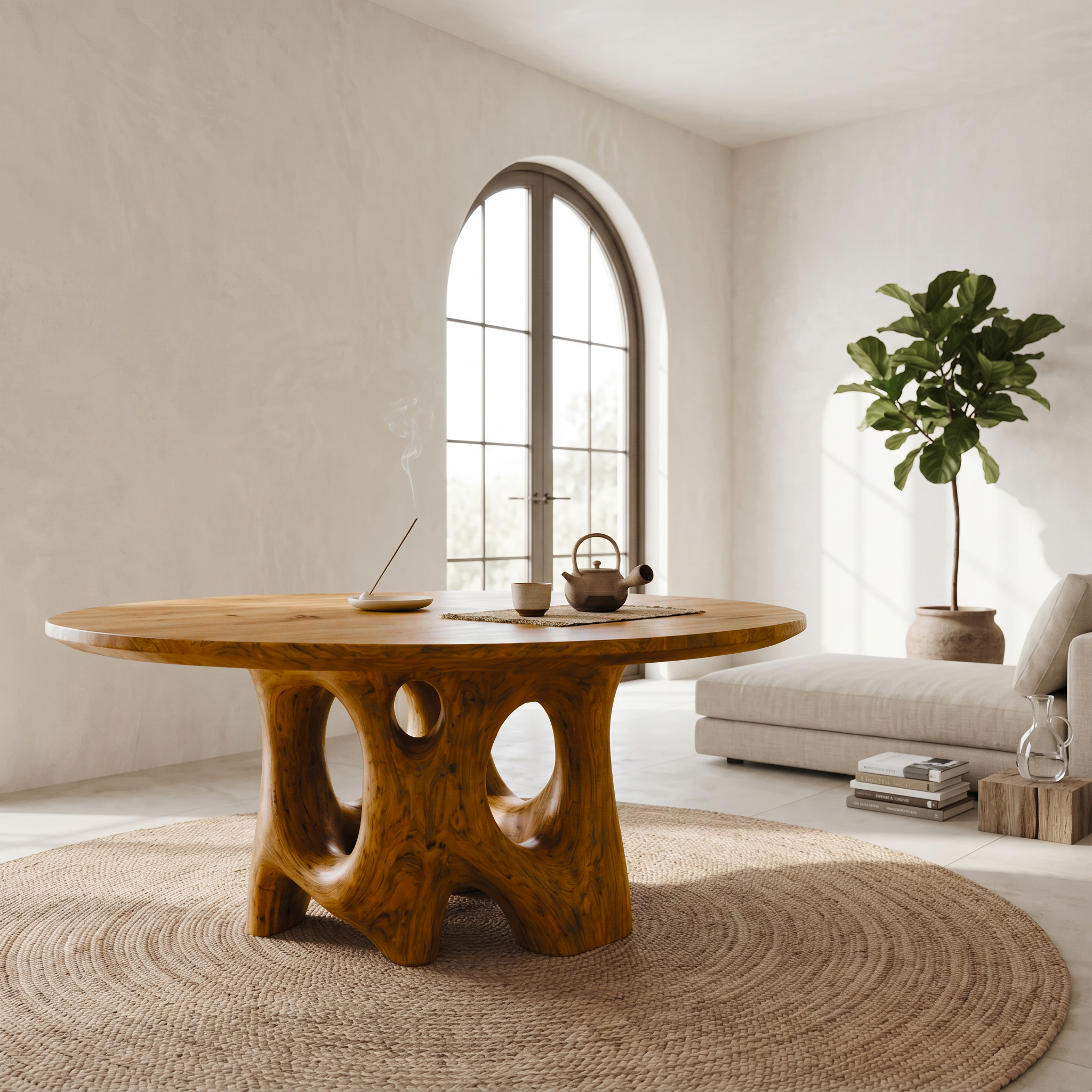 Natural Foyer Center Table With Organic Spiral Form For Entryway And Living Room SINLSAFT055