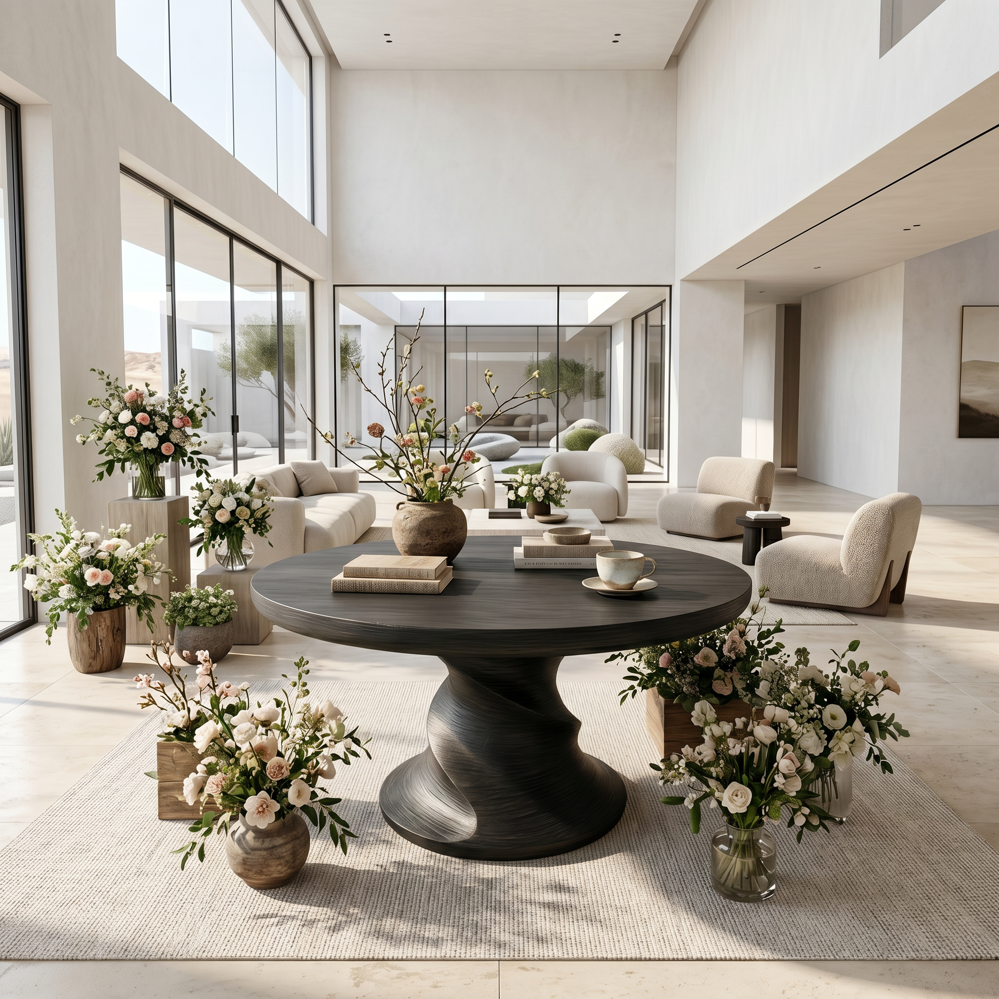 Contemporary Center Table With Flowing Curved Design For Foyer And Hallway SINLSAFT056