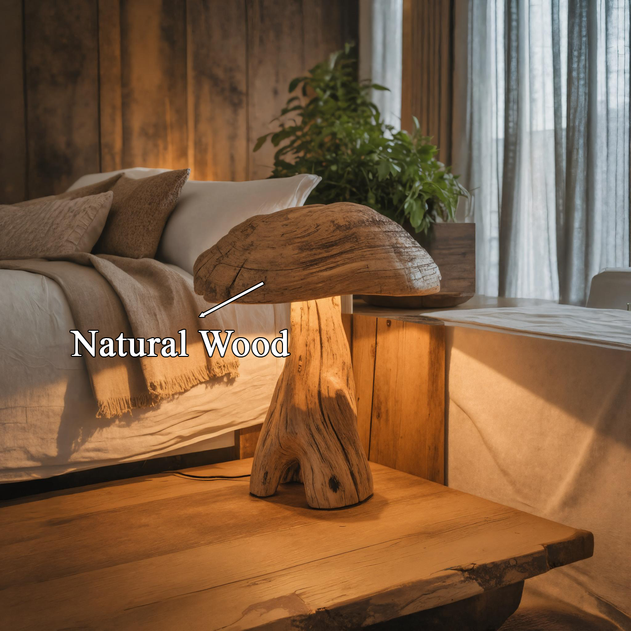 Rustic Wooden Mushroom Table Lamp For Bedroom Or Living Room SITHTTLAM010