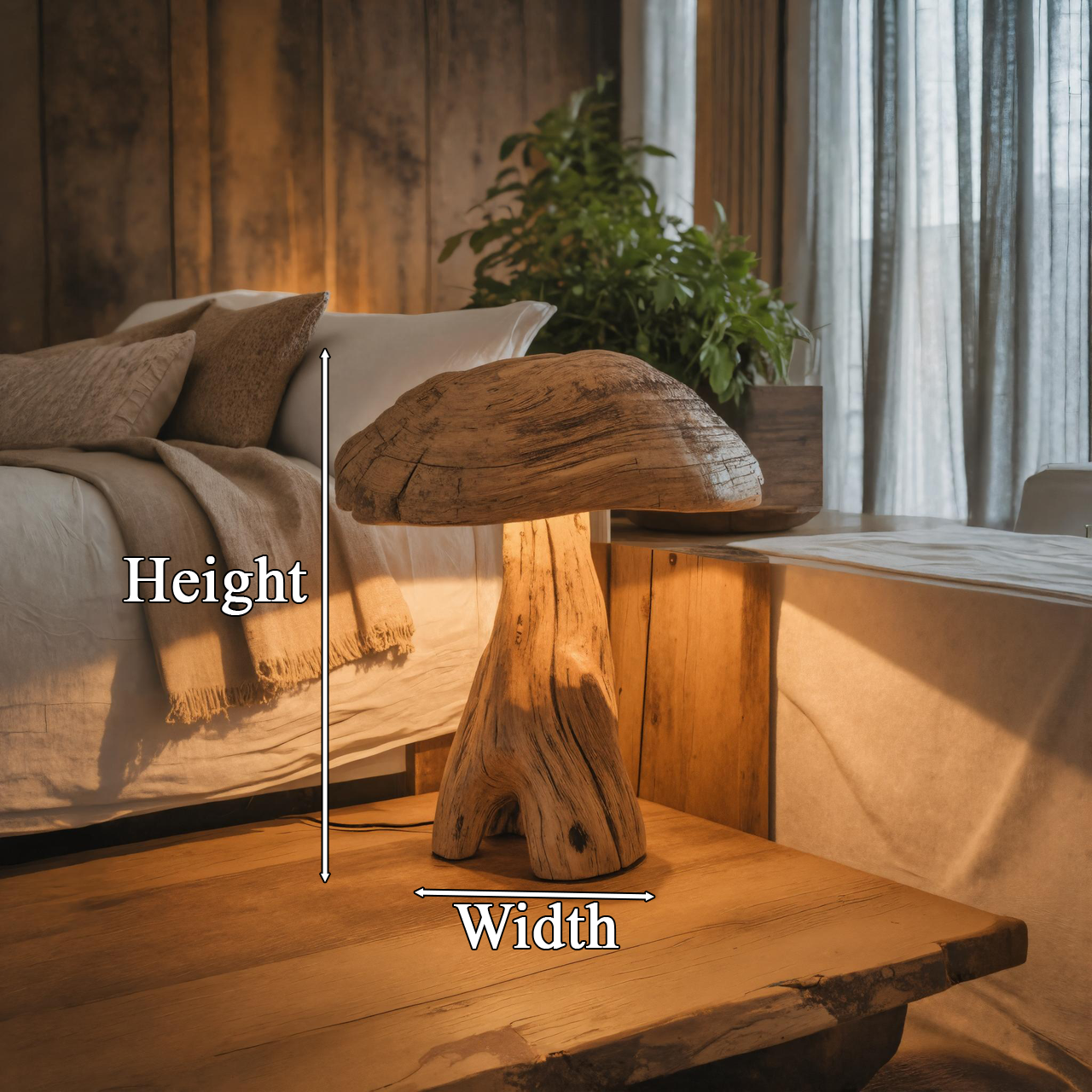 Rustic Wooden Mushroom Table Lamp For Bedroom Or Living Room SITHTTLAM010