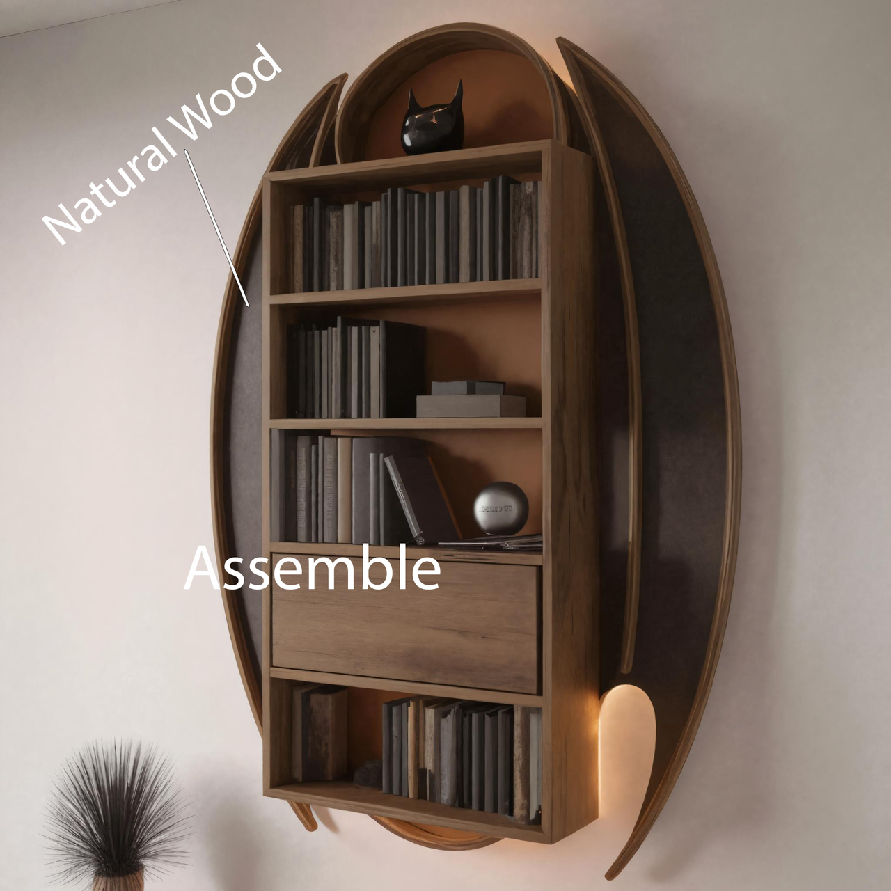 Artistic Wooden Wall Bookshelf For Living Room Or Home Office SITHHNHW016