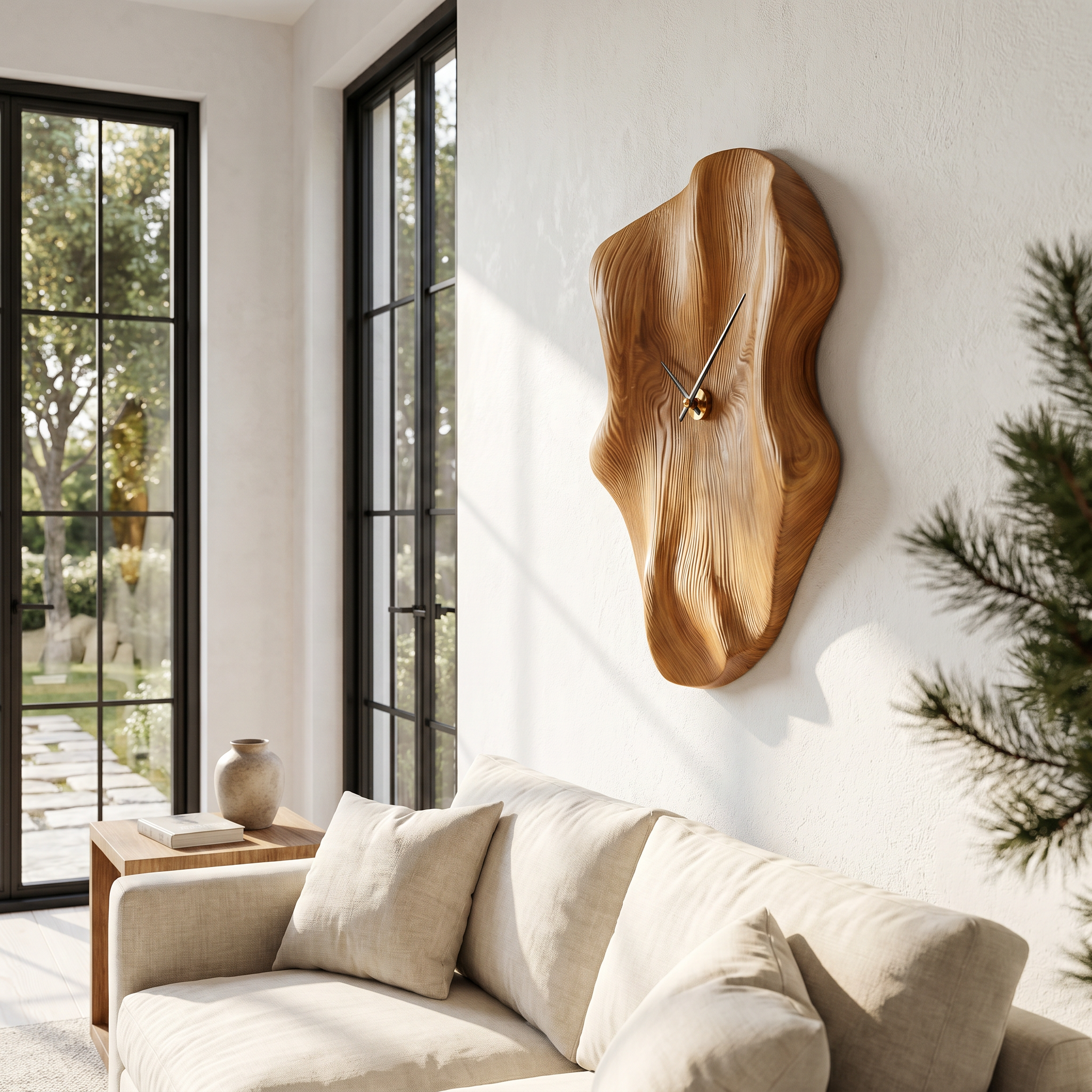 Nature Inspired Wood Wall Clock With Artistic Live Edge Form For Living Room SINLHACK026