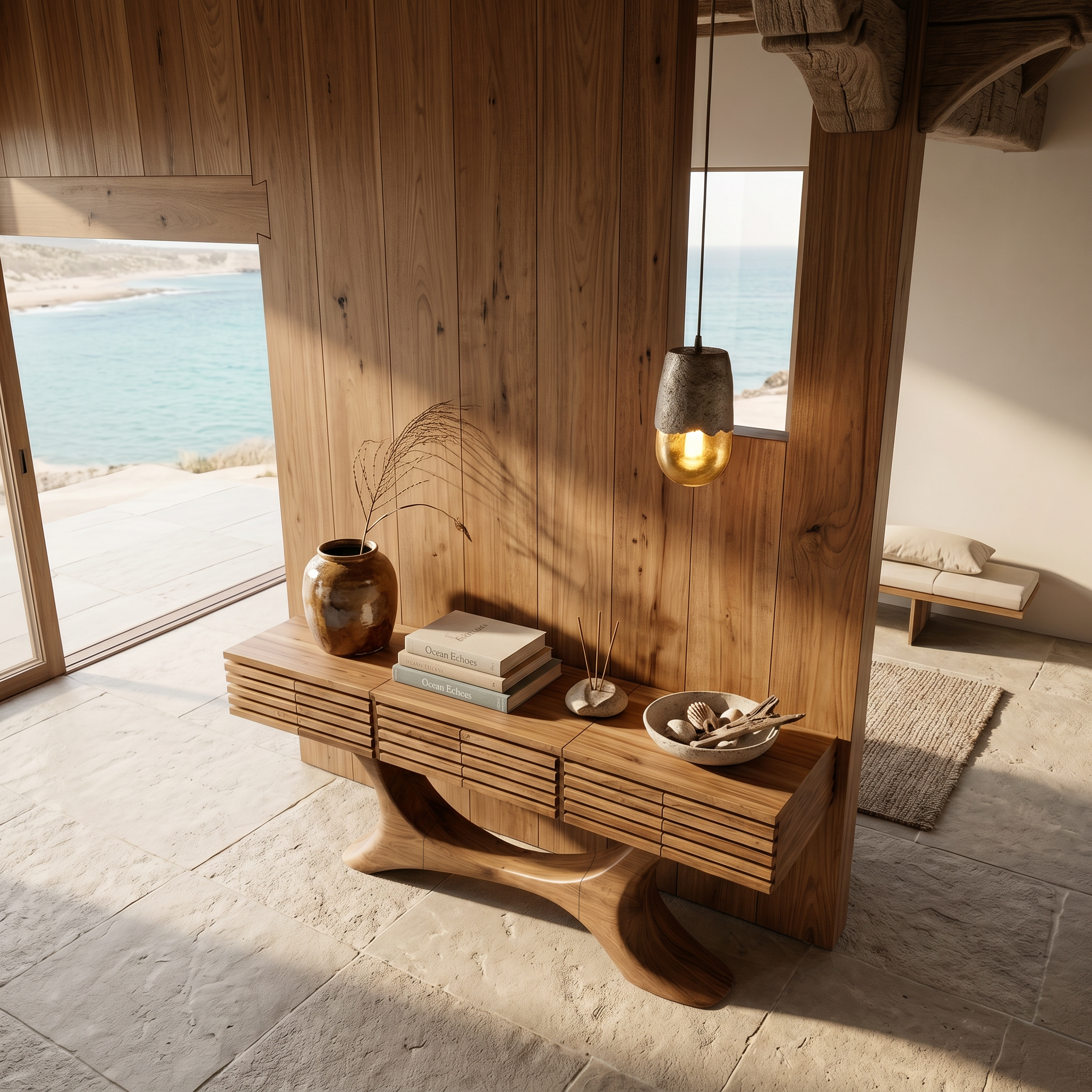 Contemporary Console Table With Curved Tree Trunk Base And Built In Storage Drawers For Living Room SINLHACS661