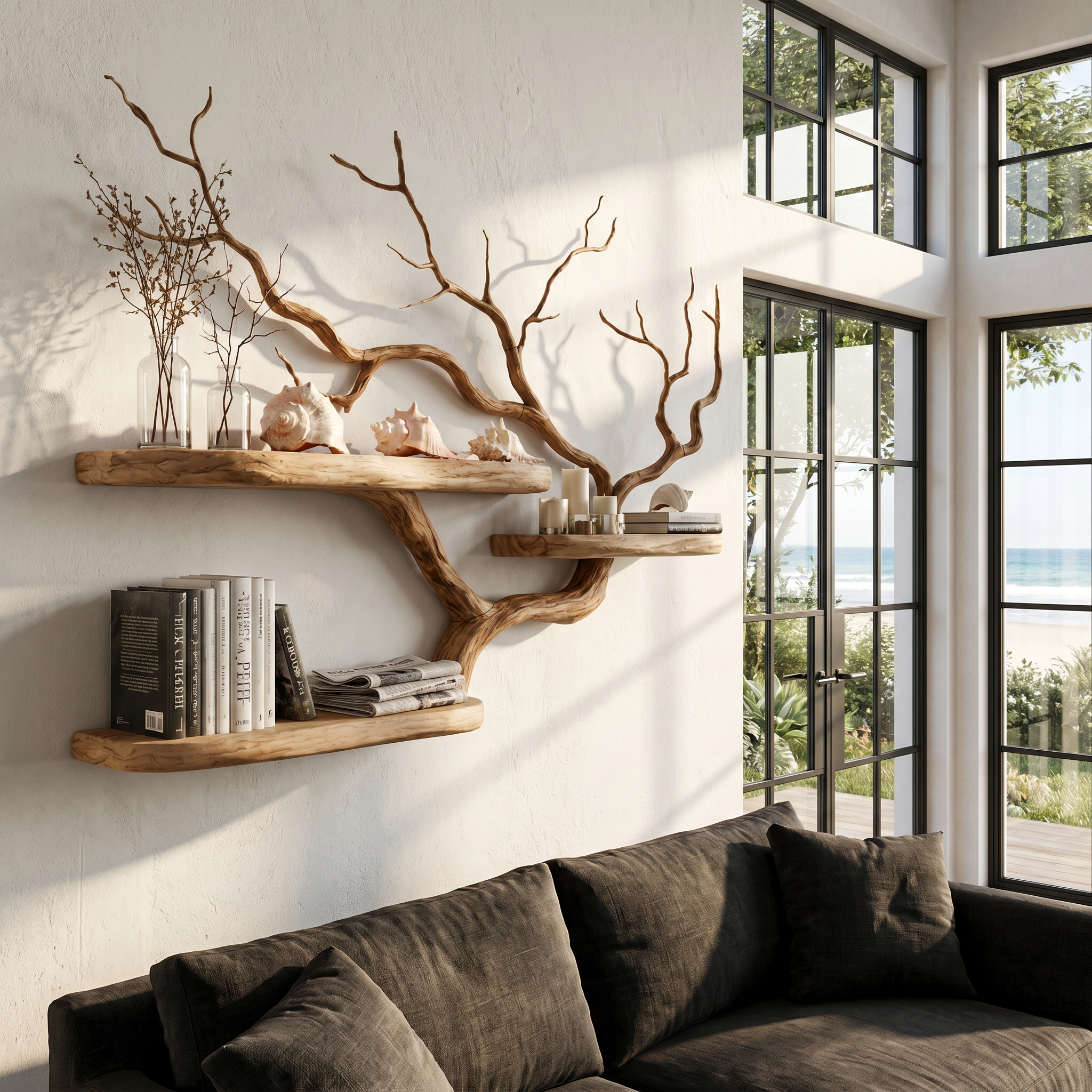 Handcrafted Tree Branch Floating Shelf For Living Room Decor SINLHAFL558