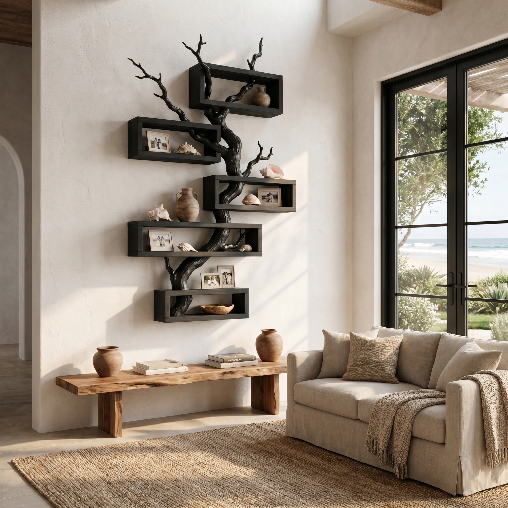Modern Tree Branch Display Shelf With Floating Shelves For Home SINLHAFL559
