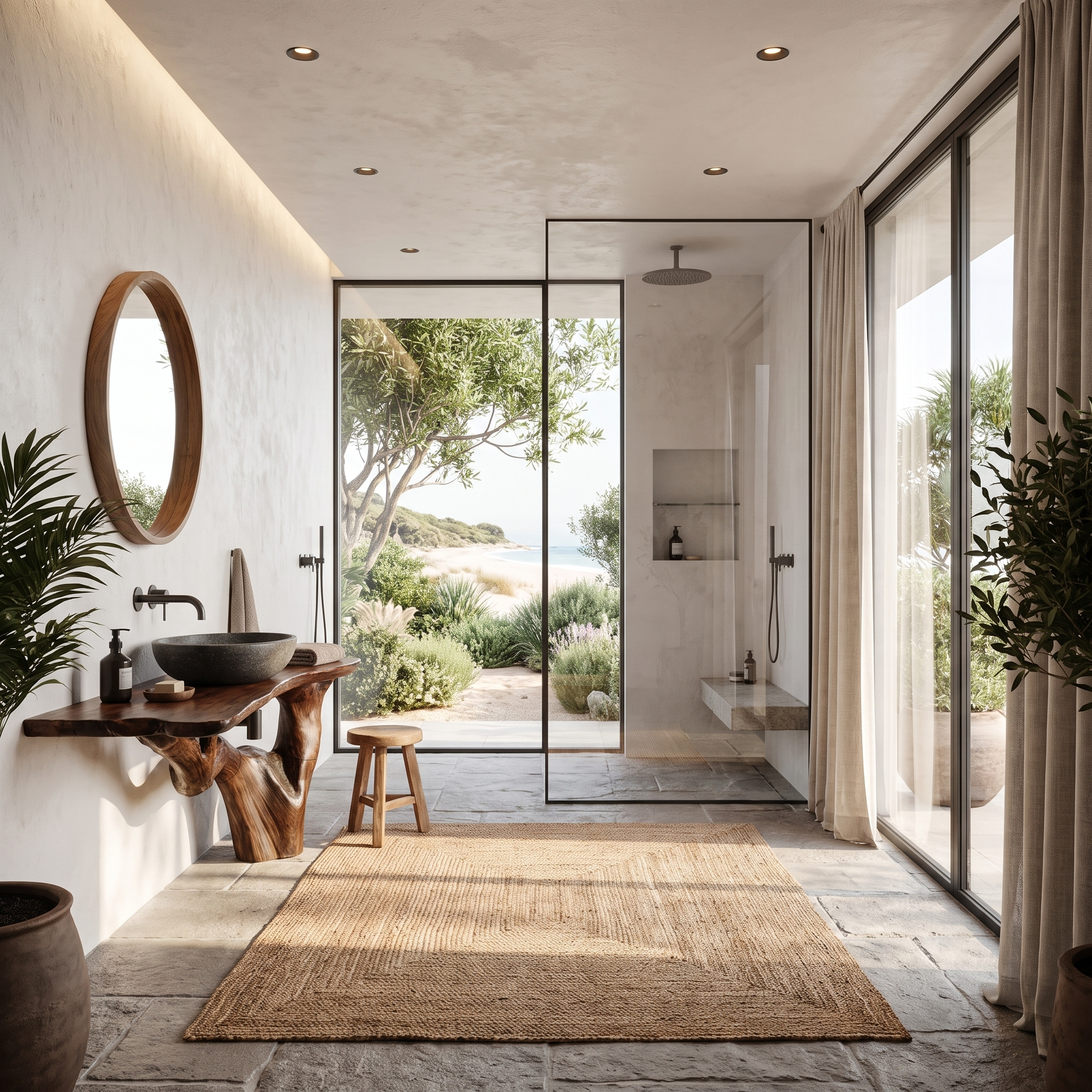 Handcrafted Bathroom Vanity With Tree Trunk Design For Powder Room SINLHABRV318