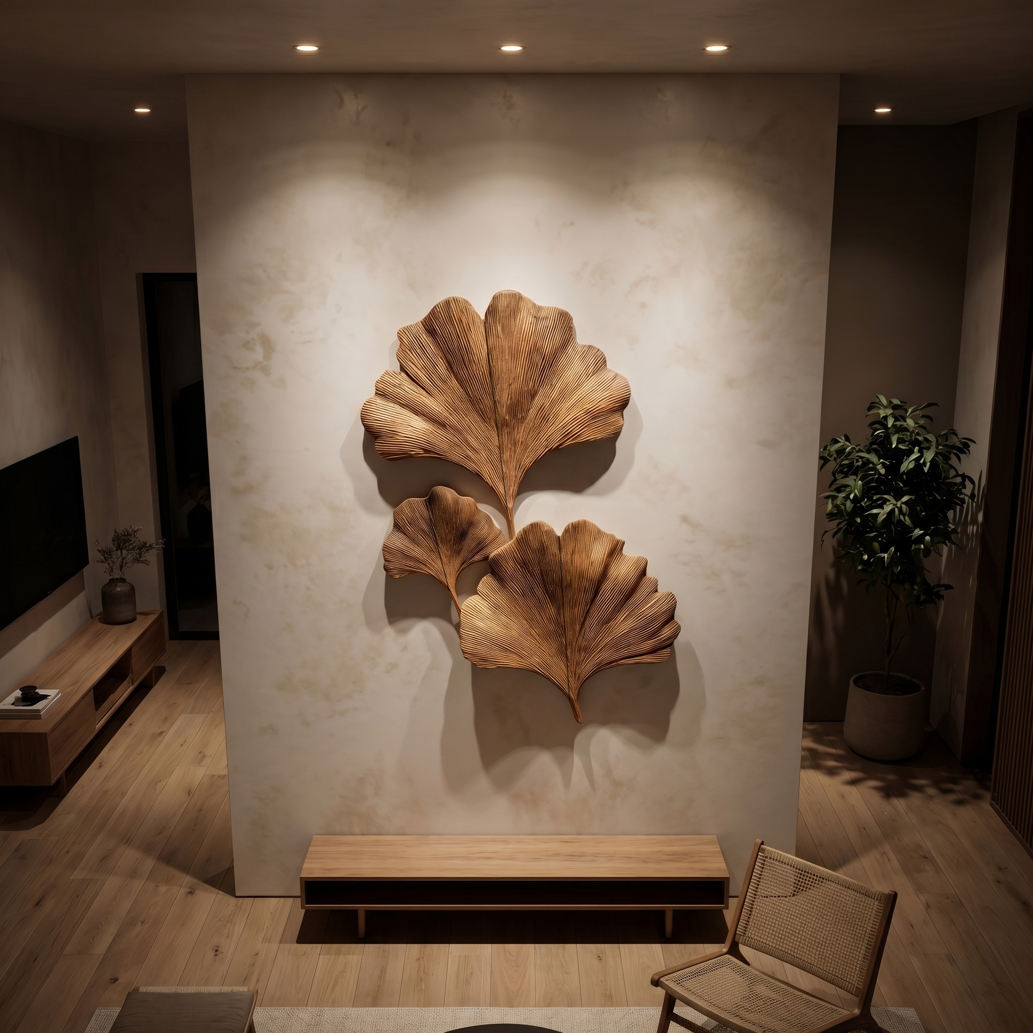 Sculptural Ginkgo Leaf Wall Art For Living Room SINLHAWD066