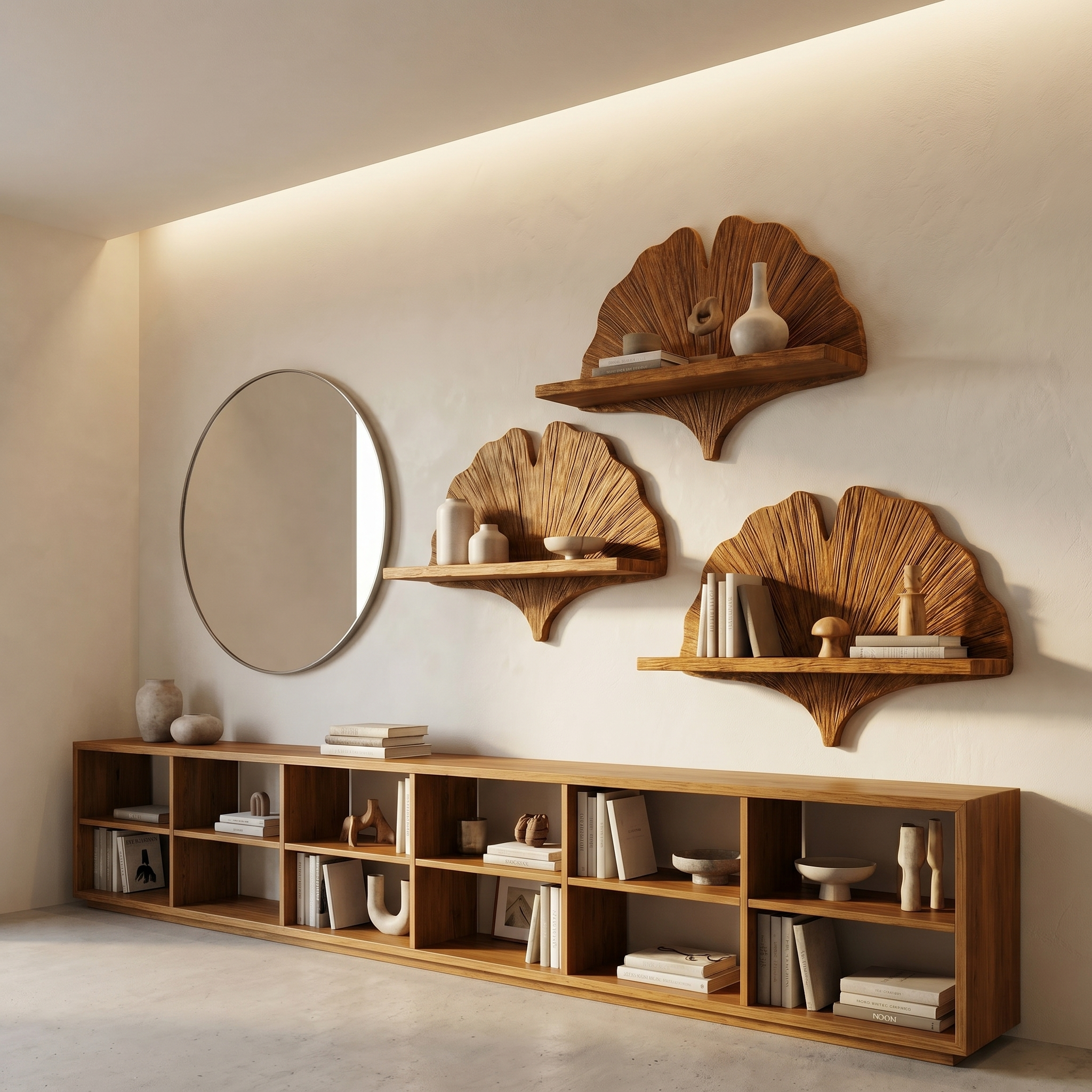 Fan Shape Wall Shelf Wooden Floating Shelf Wall Mounted Shelf For Living Room And Bedroom Decor SINLHAFL531
