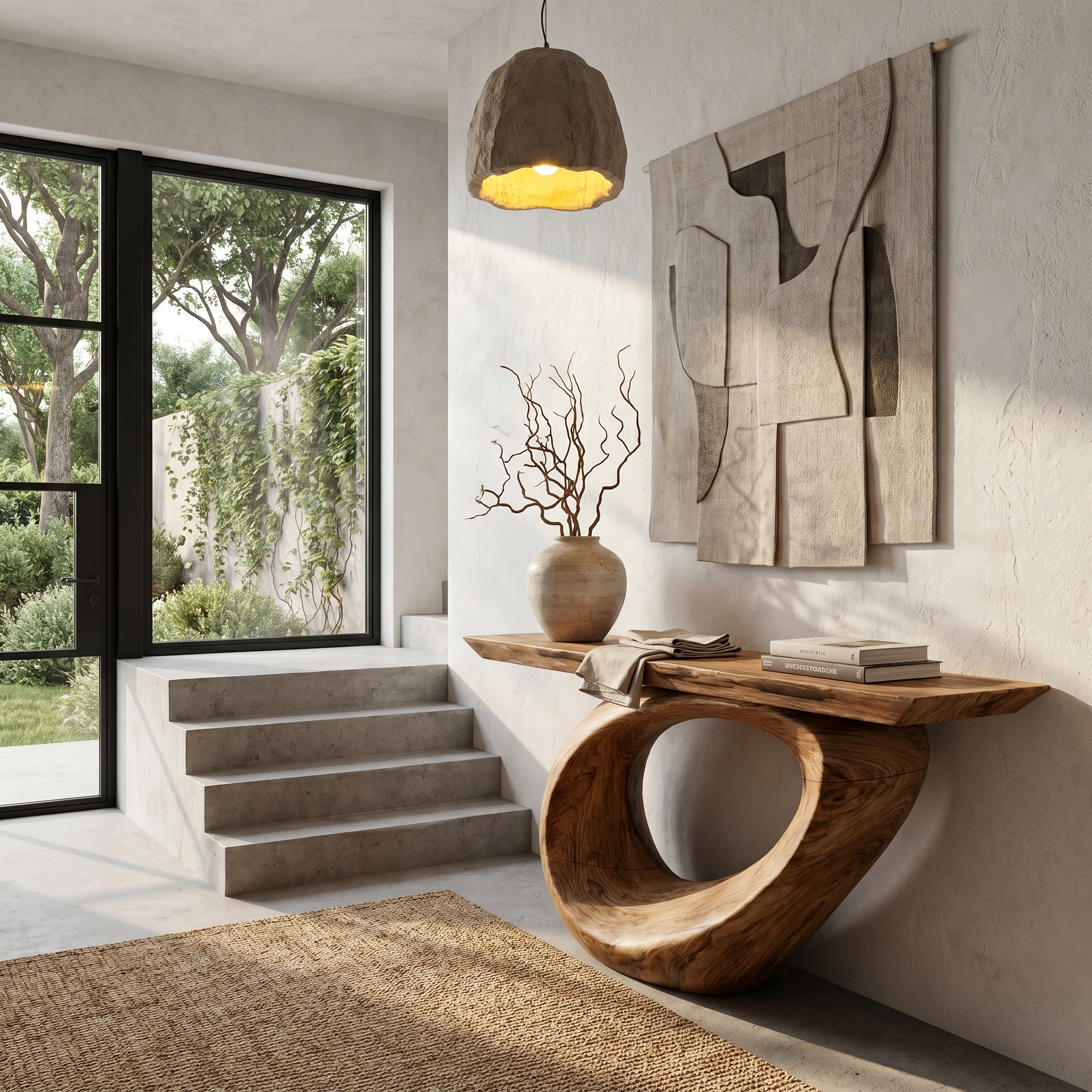 Sculptural Console Table With Curved Loop Wooden Base For Entryway SINLHACS576