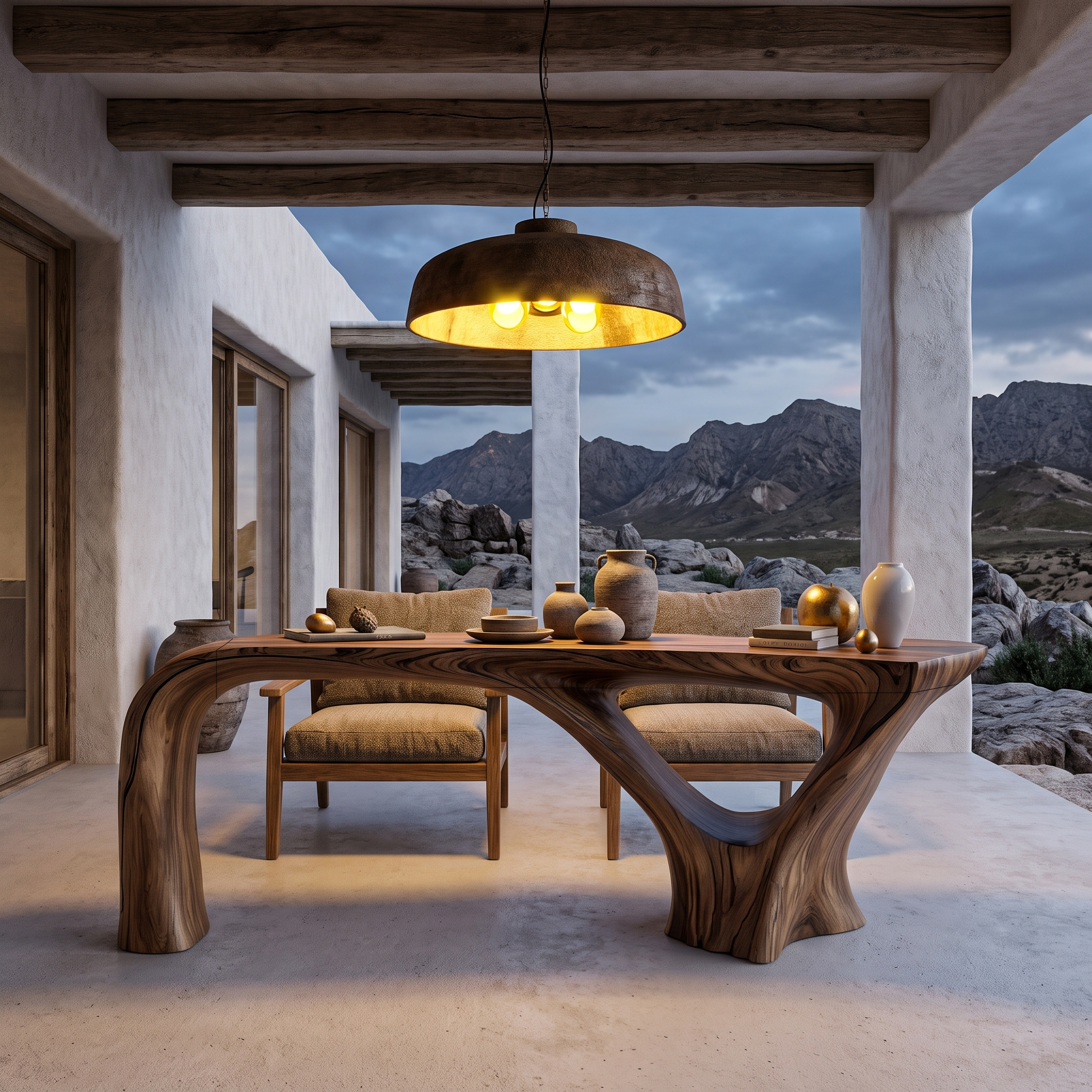 Organic Waterfall Base Dining Table Solid Wood Dining Table For Dining Room SINLHADN208