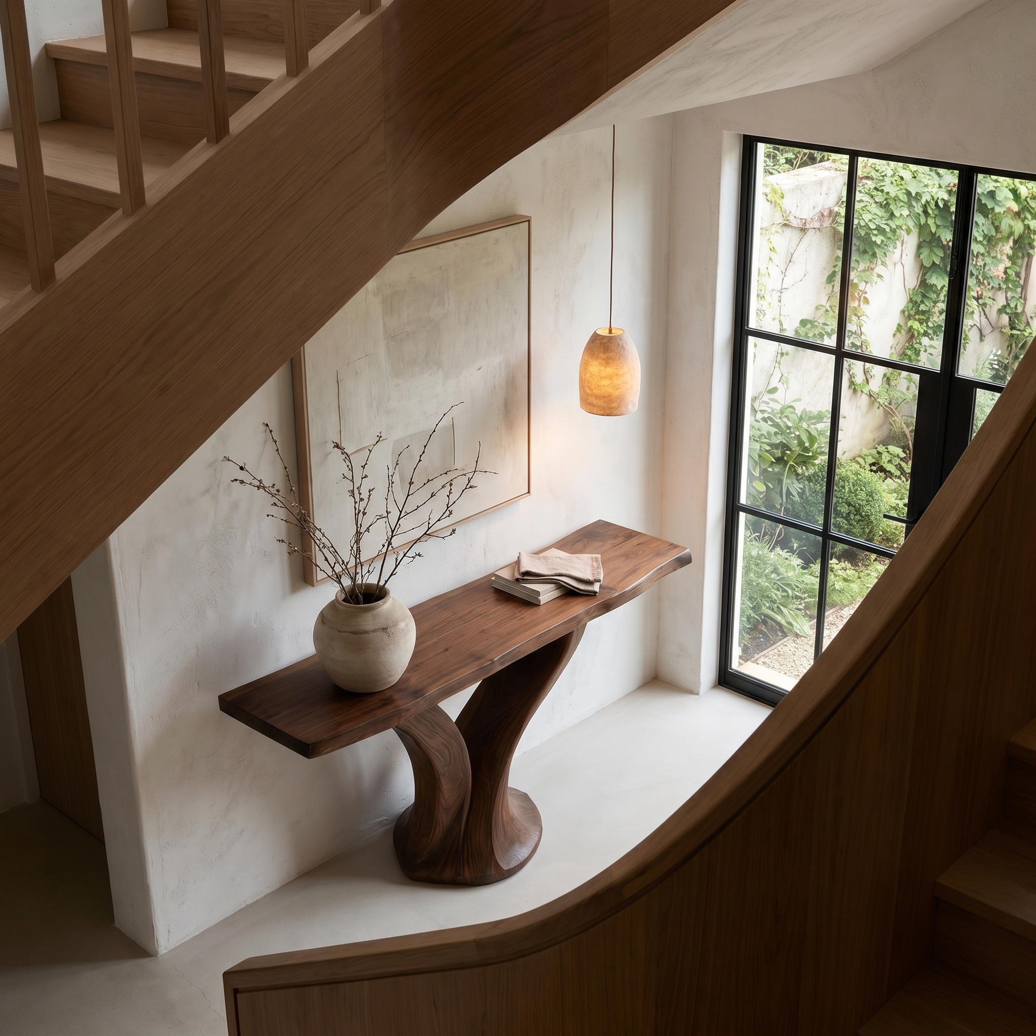 Organic Console Table With Sculptural Twin Curved Base For Entryway And Living Room SINLHACS577
