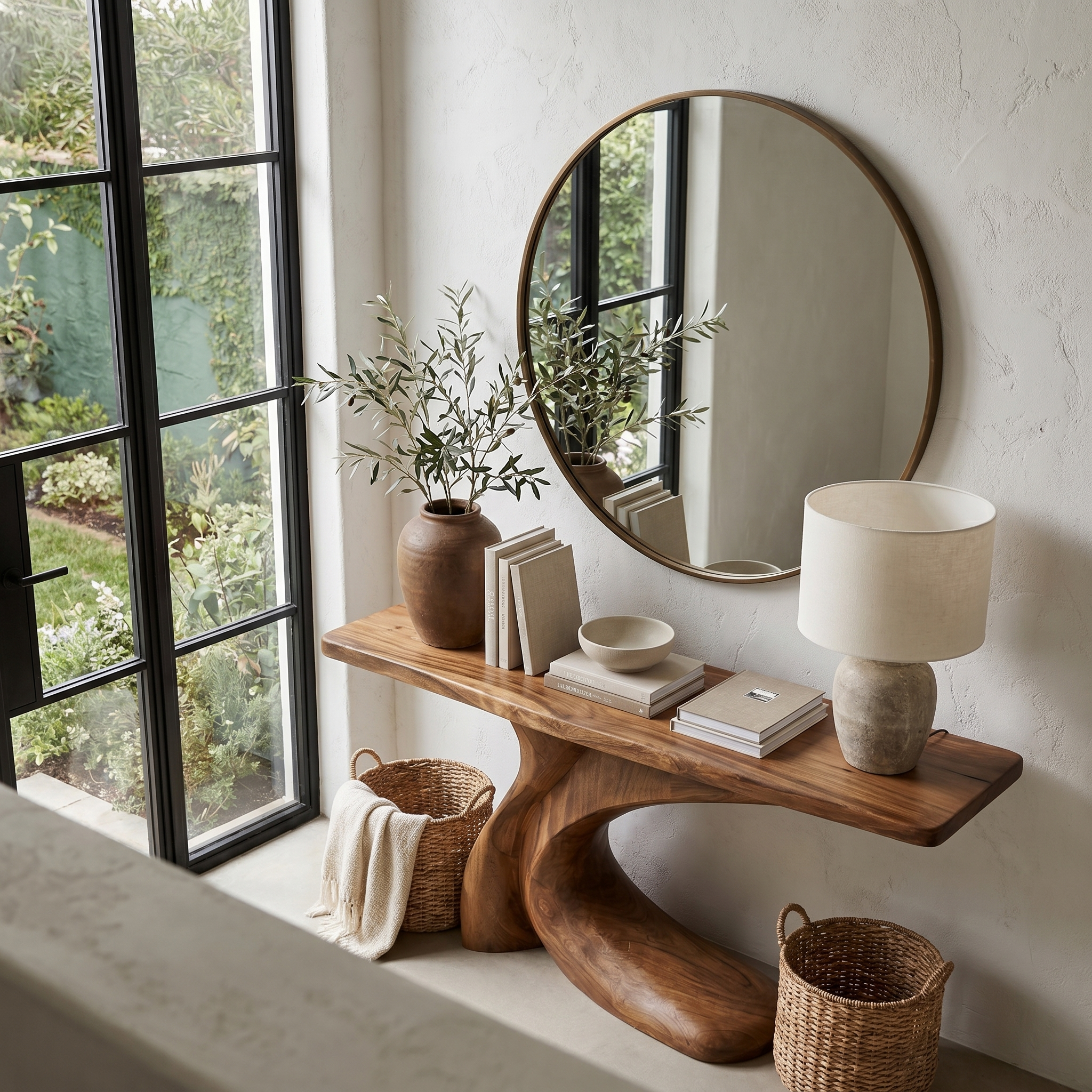 Minimal Console Table With Clean Curved Wooden Base For Living Room SINLHACS578