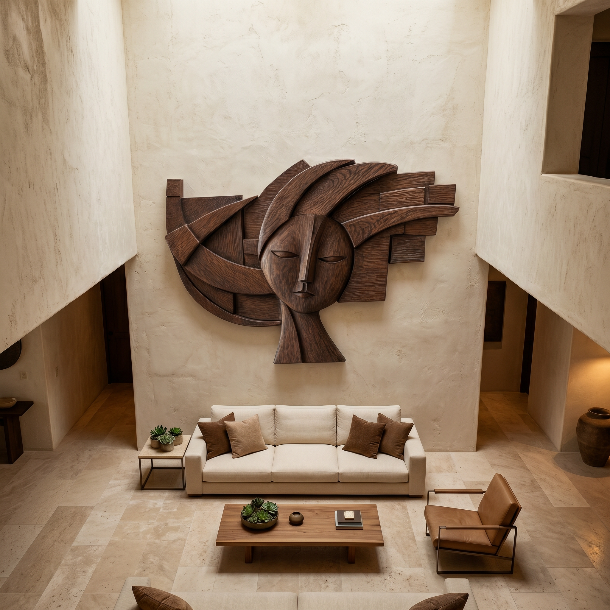 Abstract Tribal Face Wooden Wall Decor For Living Room SINLHAWD073