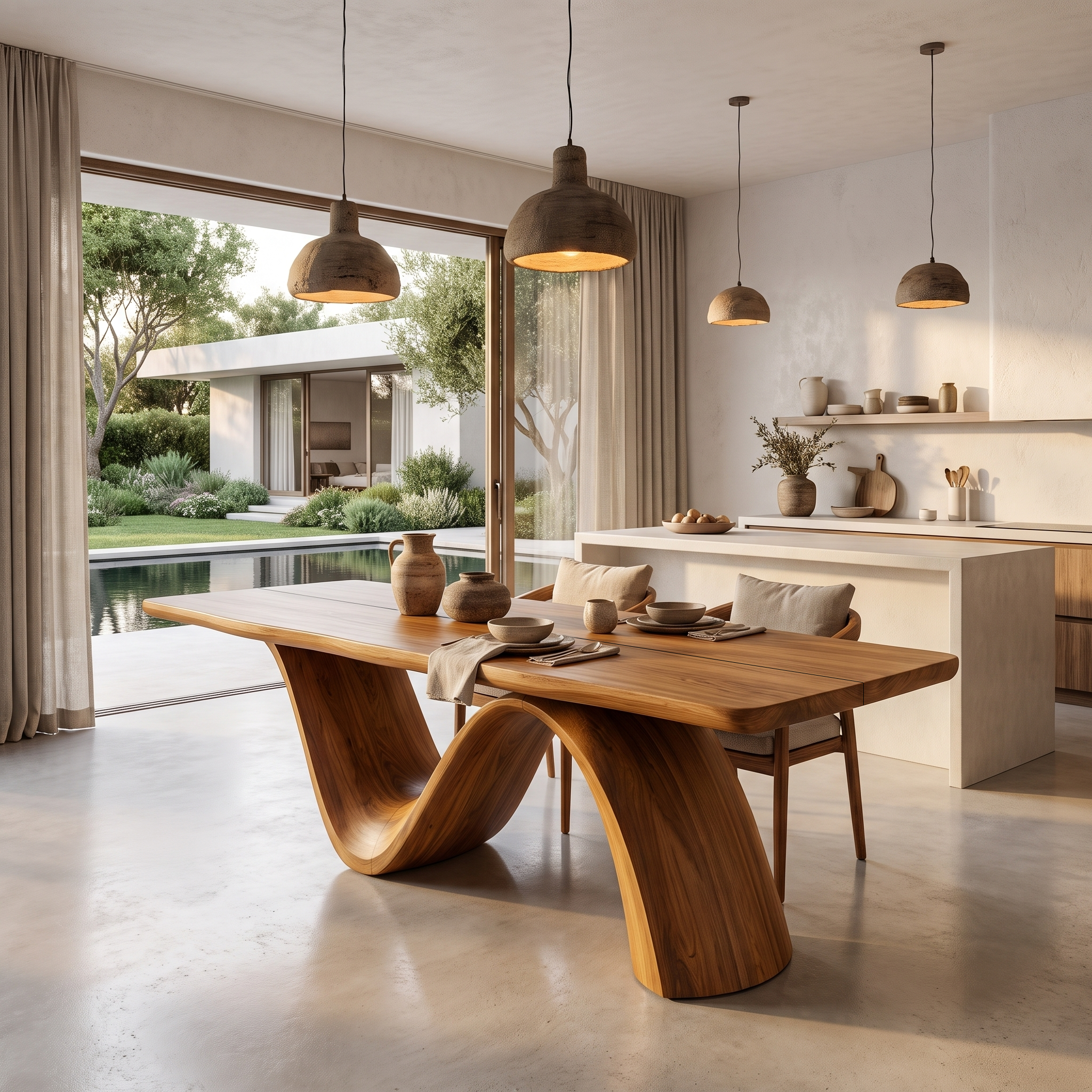 Modern Architectural Dining Table With Wing Pedestal Base For Dining Room SINLHADN211