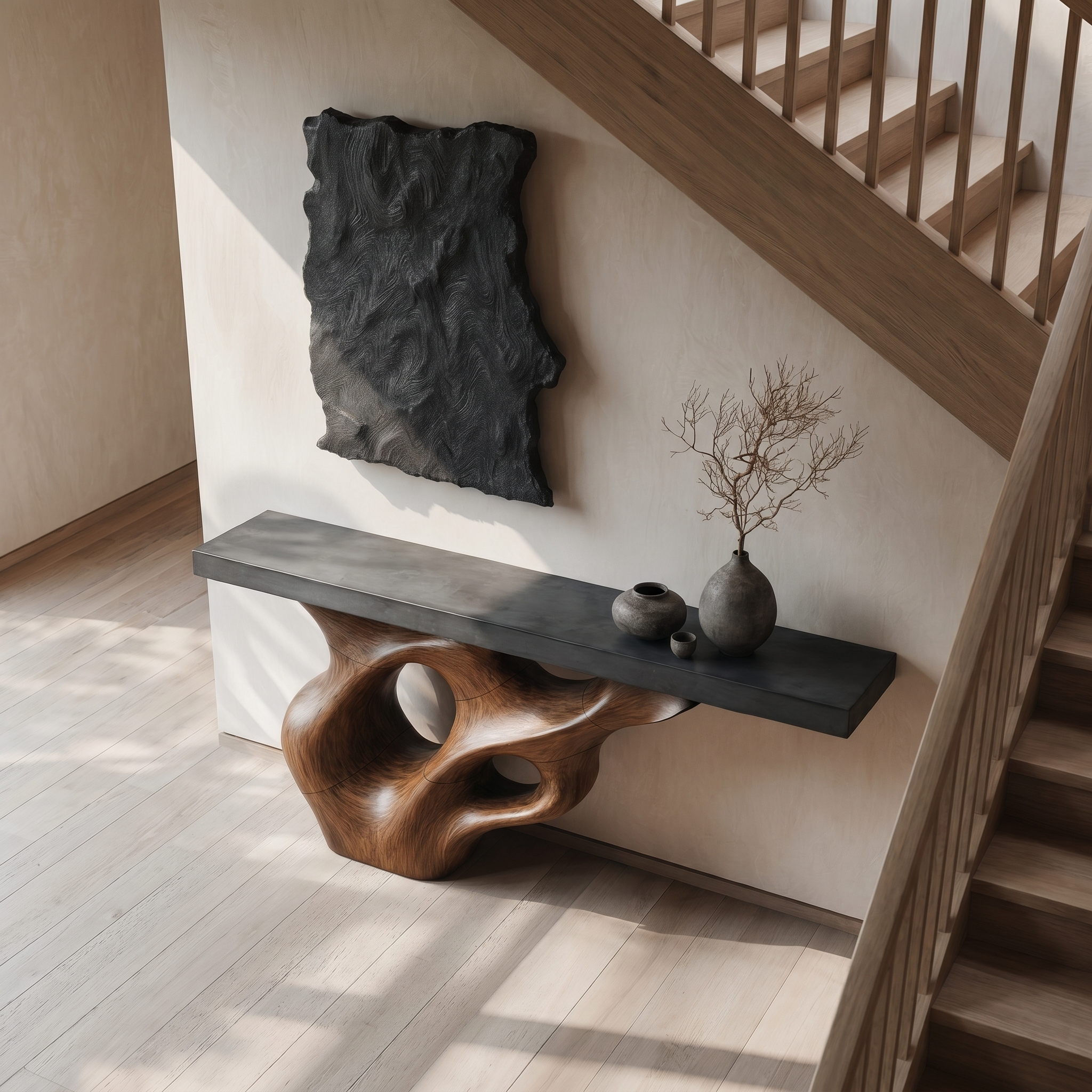 Live Edge Console Table With Sculptural Wood Structure For Entryway SINLHACS580