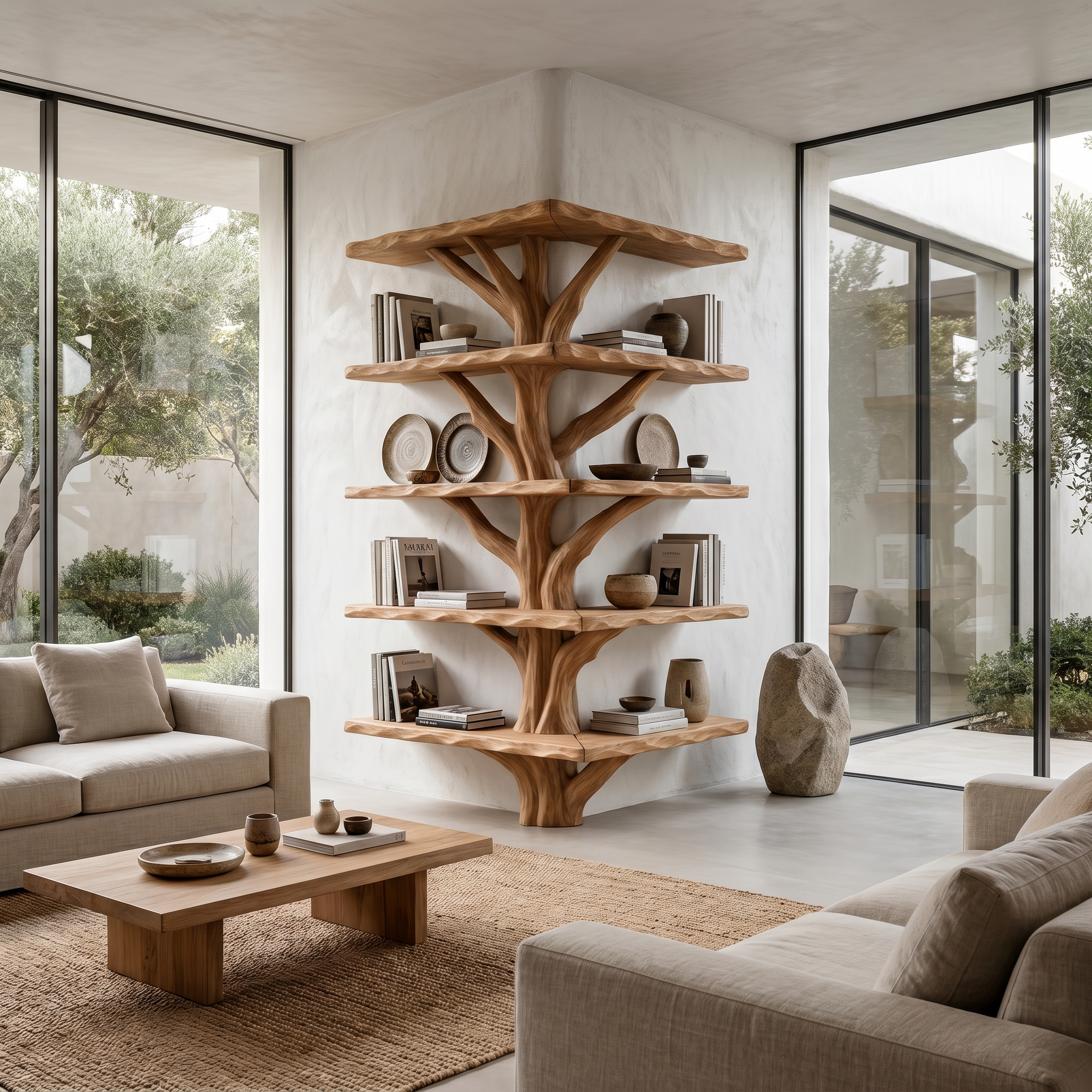 Organic Modern Tree Bookcase With Artistic Branch Frame For Home Office SINLHATB749