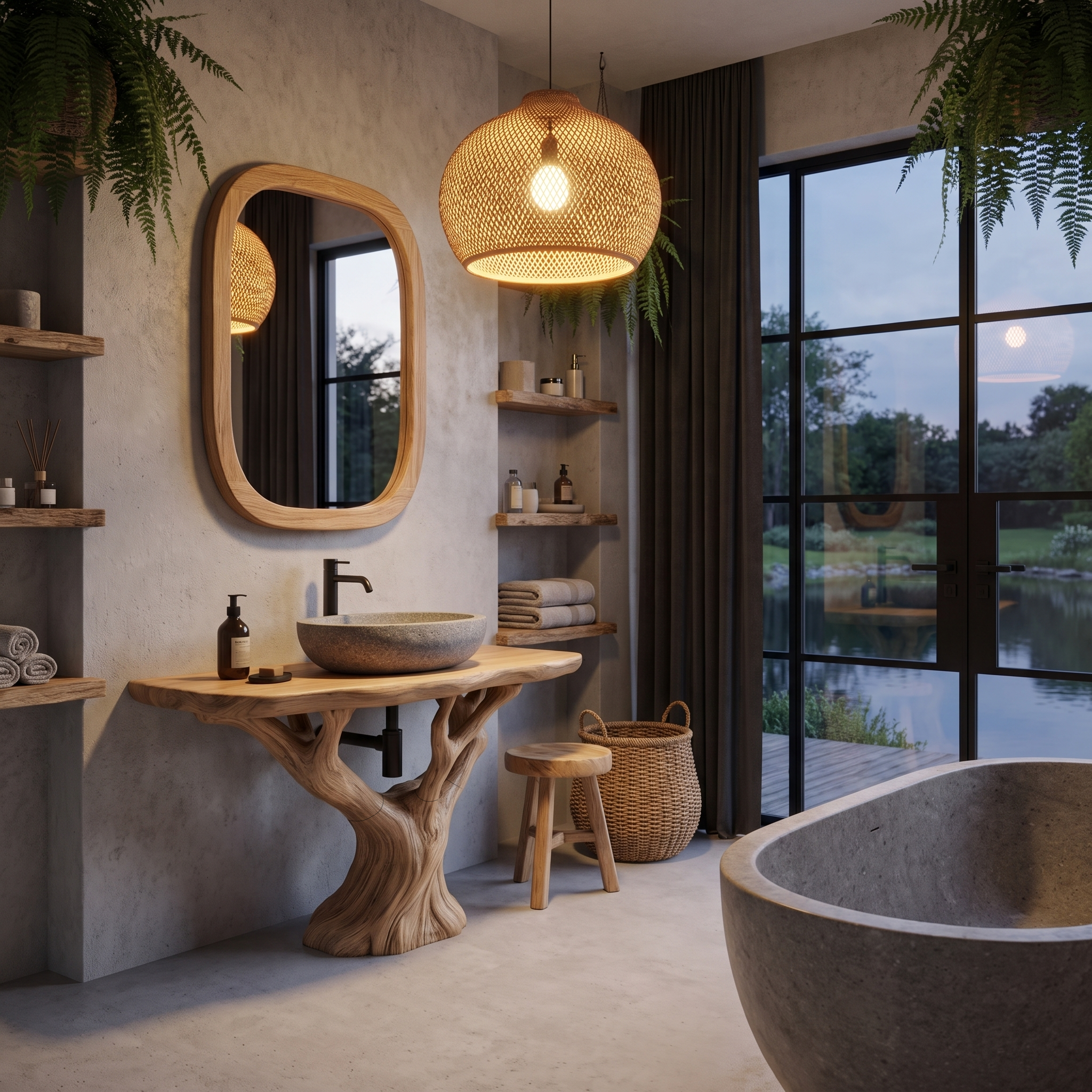 Rustic Live Edge Bathroom Vanity With Natural Wood Base For Bathroom SINLHABRV334