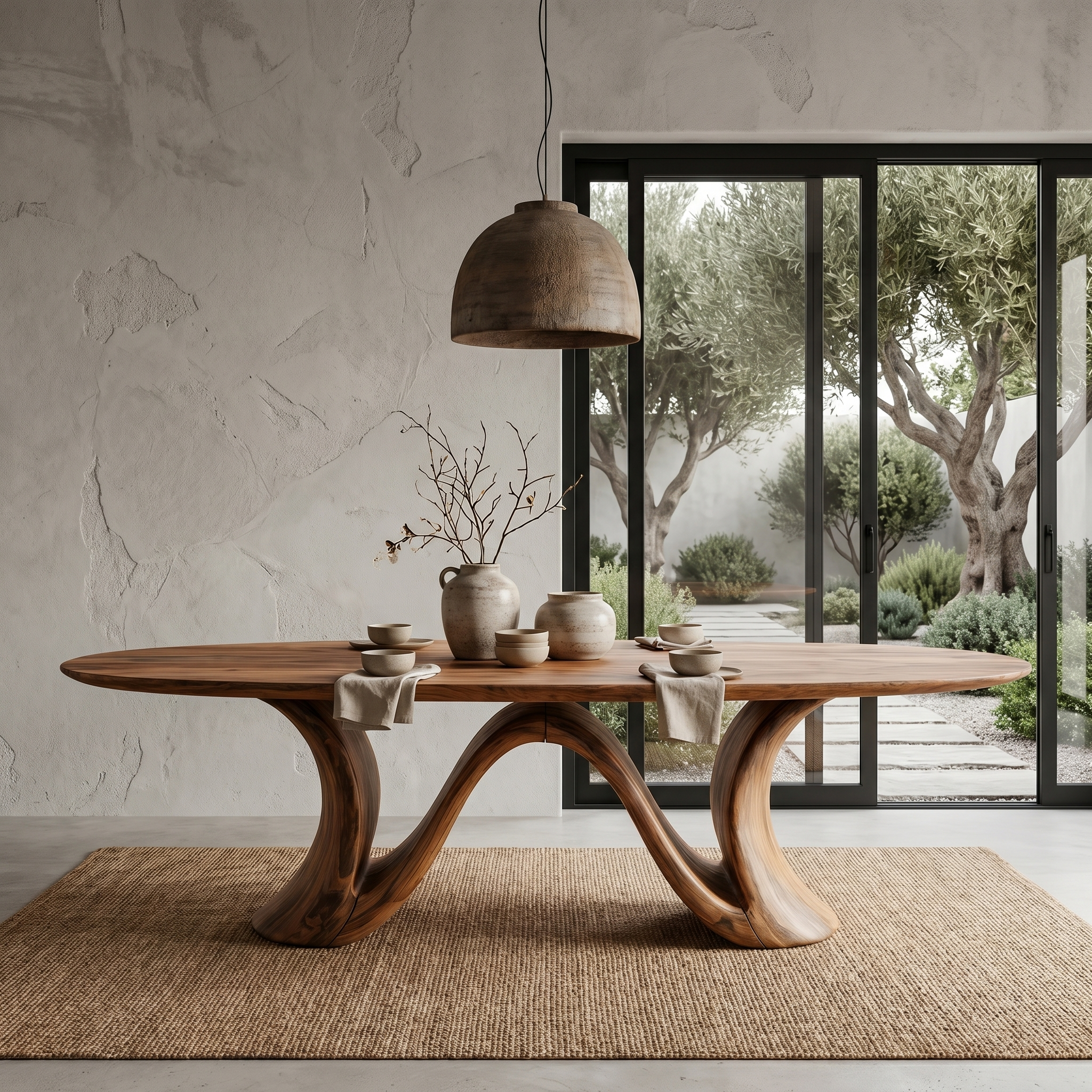 Organic Modern Dining Table With Round Top For Dining Room SINLHADT183