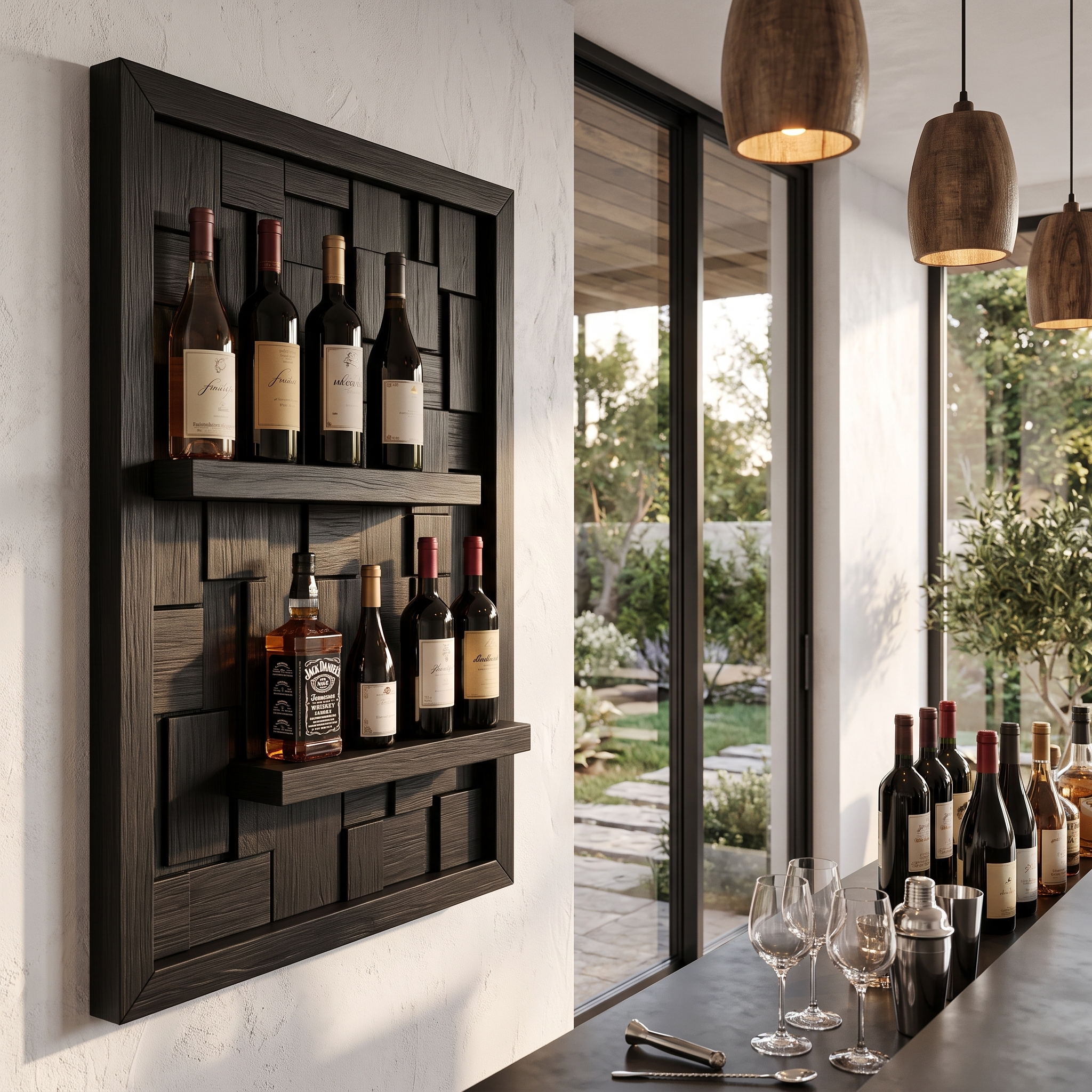 Wall Mounted Wine Holder With Open Bottle Display For Home Bar SINLHAWH047