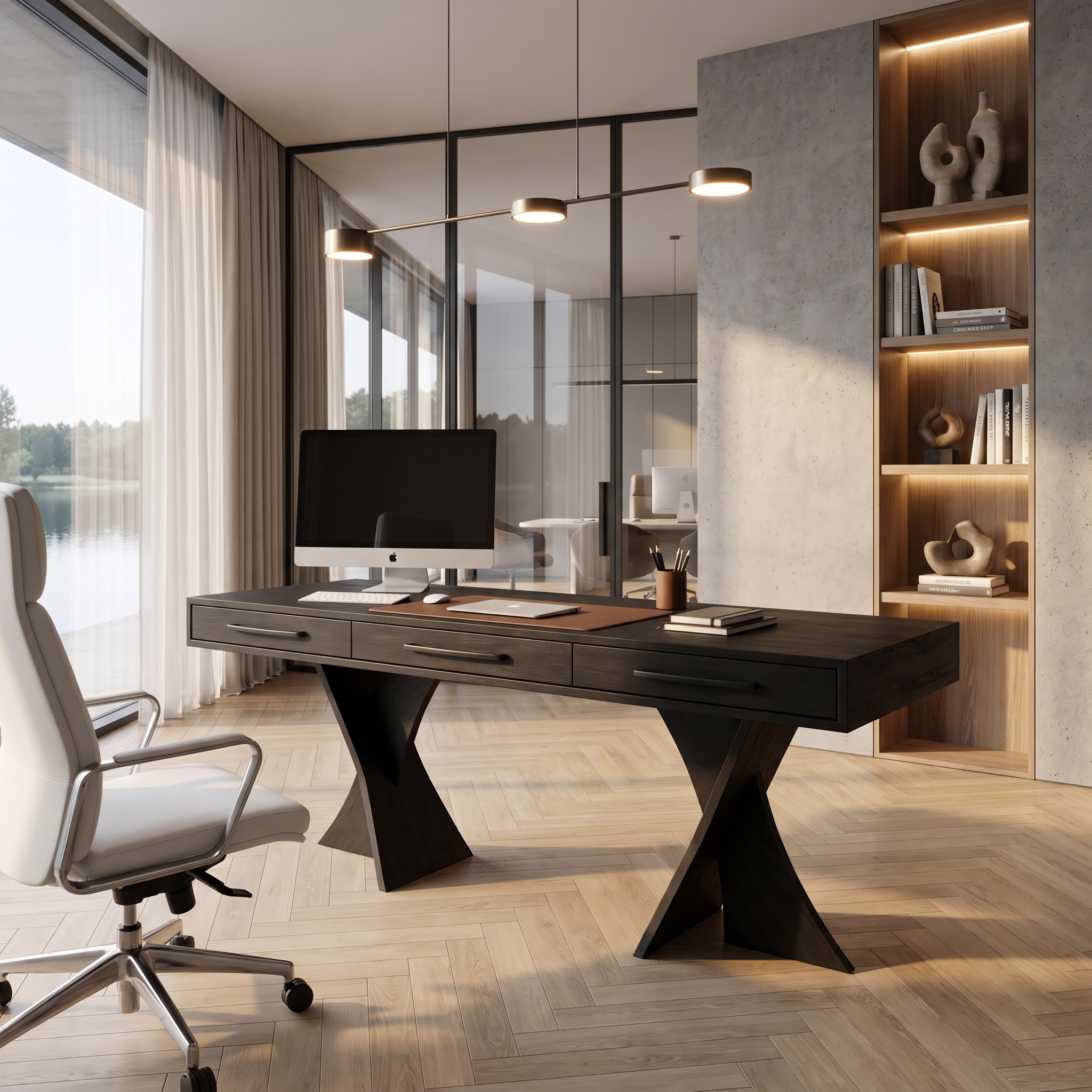 Minimalist X Frame Desk Solid Wood Computer Desk For Home Office SINLHADE163