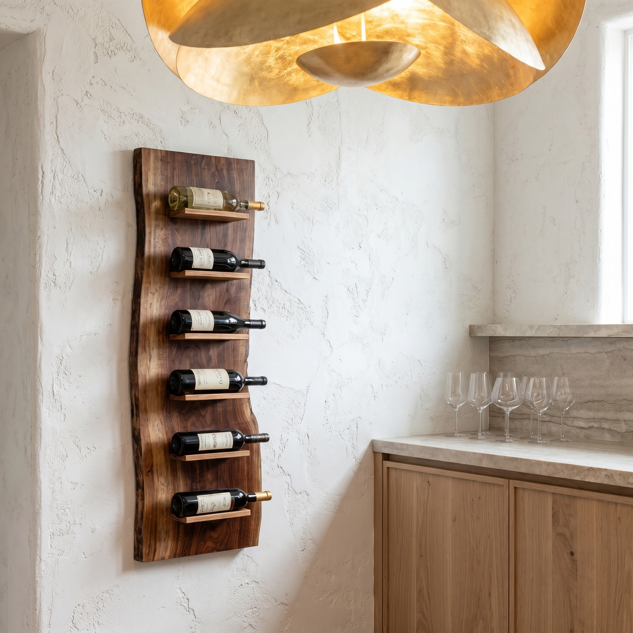 Organic Wall Mounted Wine Rack With Natural Wood Design For Kitchen SINLHAWR026