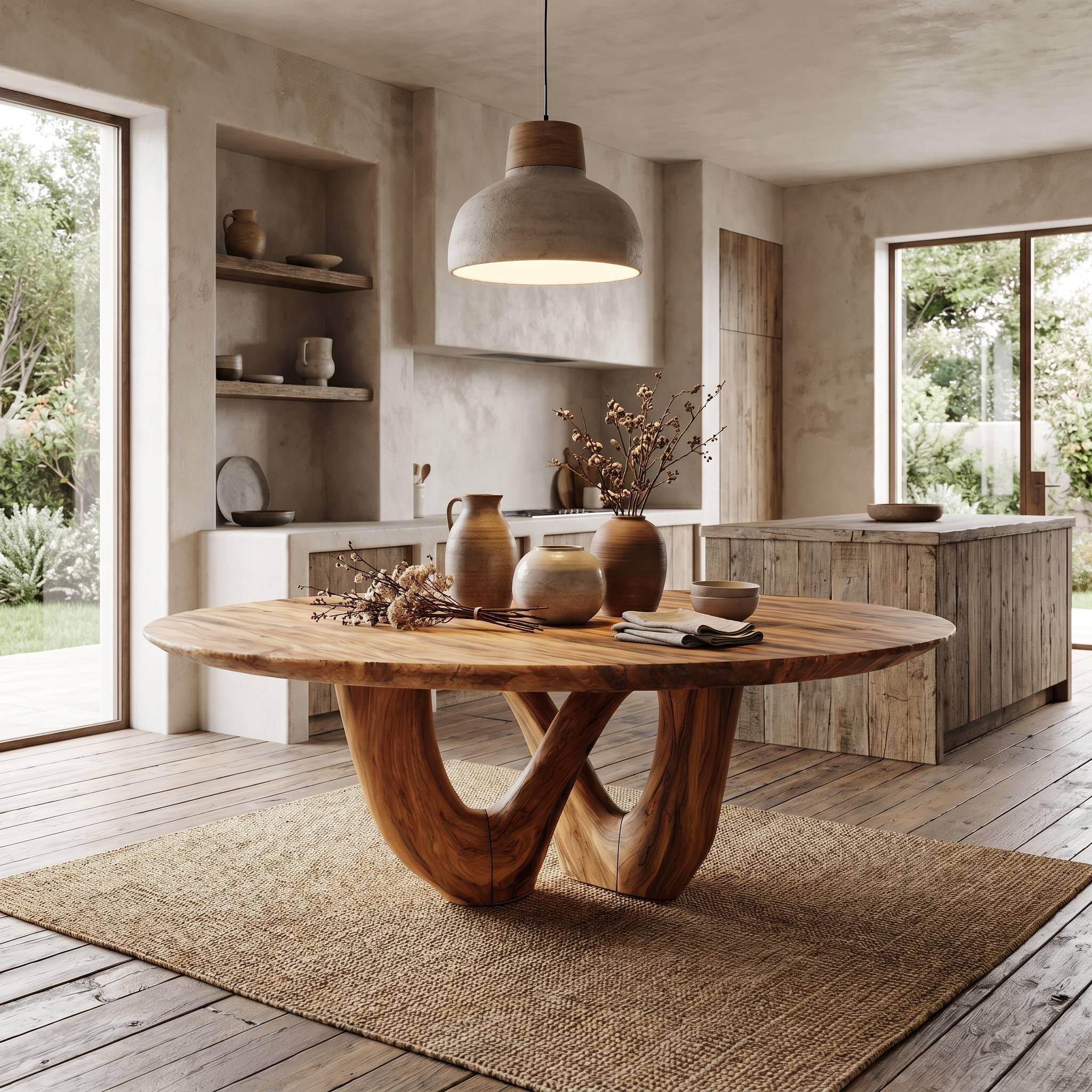 Sculptural Double Curved Base Dining Table For Dining Room And Kitchen SINLHADT184