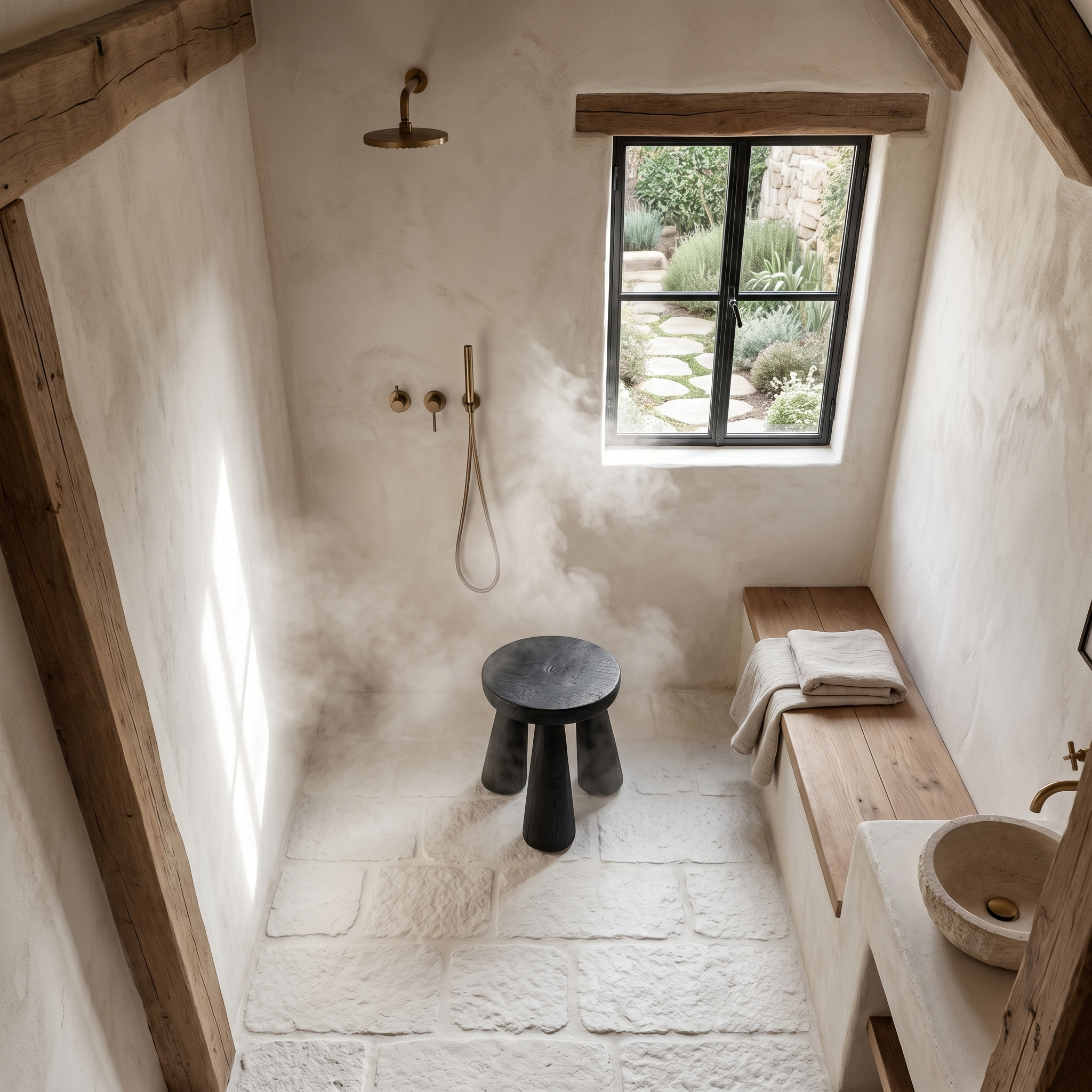Rustic Bathroom Stool With Handcrafted Solid Wood Design For Bathroom SINLHAWS007