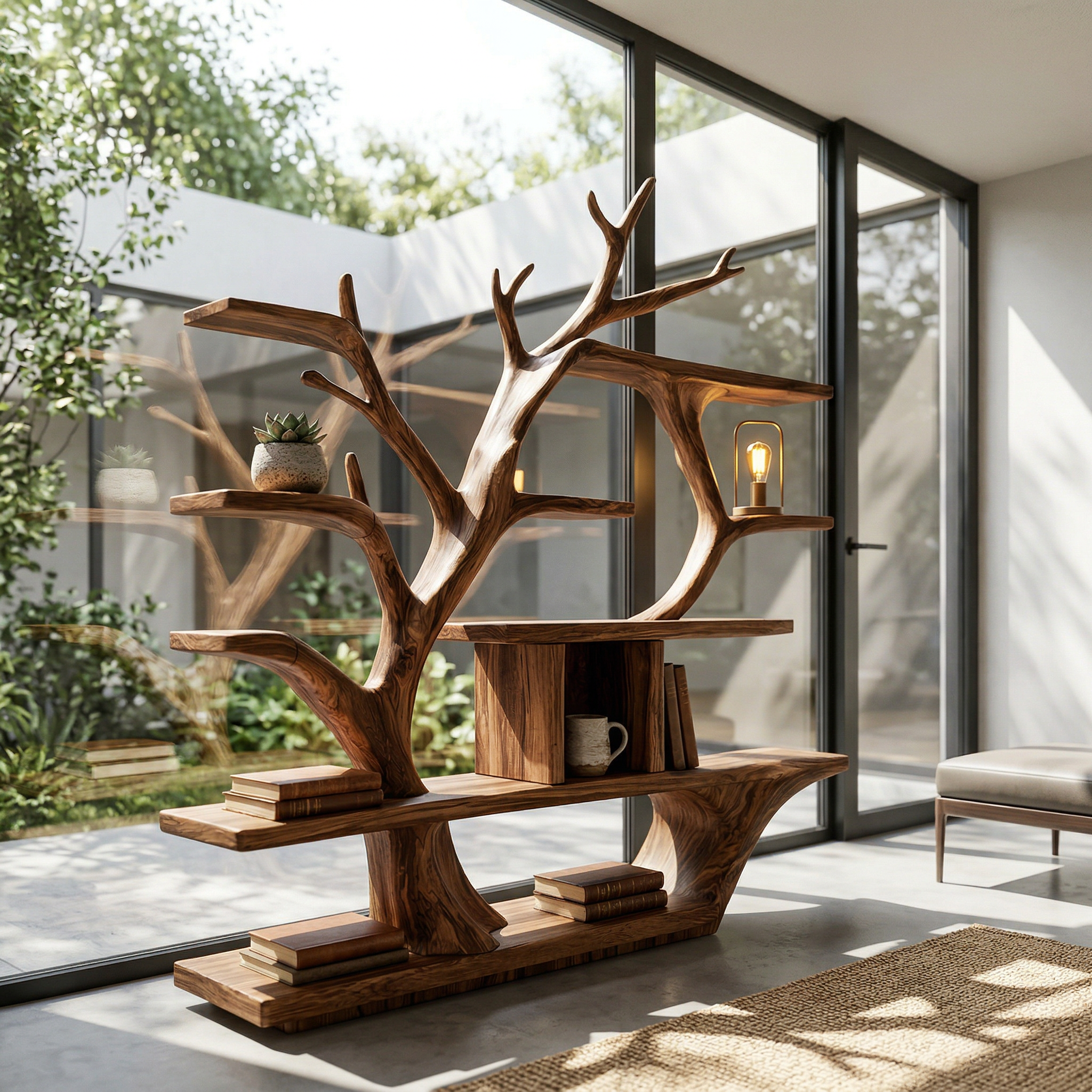Modern Organic Tree Bookshelf Solid Wood Branch Design Living Room SINLHATB712