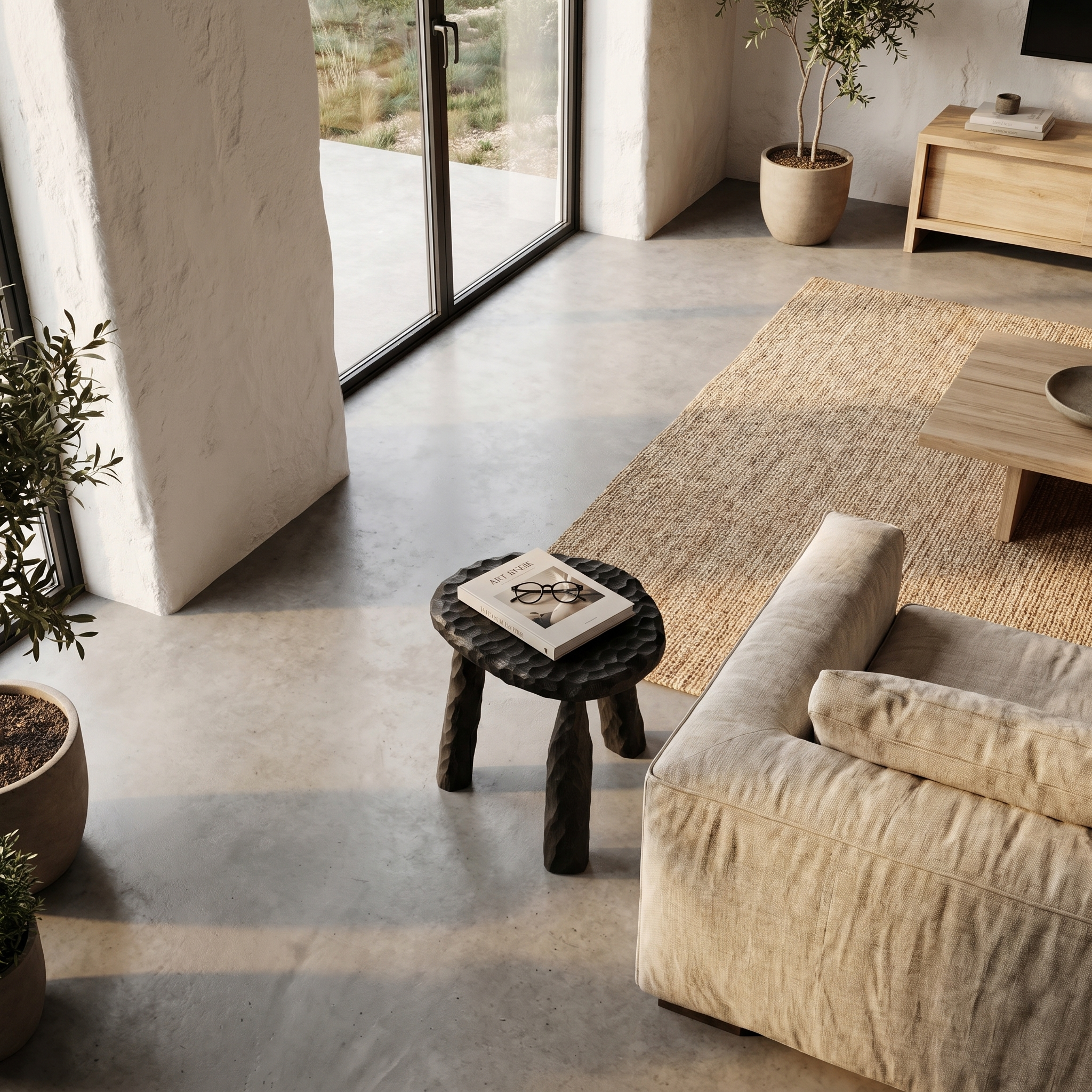 Rustic Side Table With Handcrafted Solid Wood Top And Chunky Pedestal Legs For Living Room And Bedroom SINLHABT263