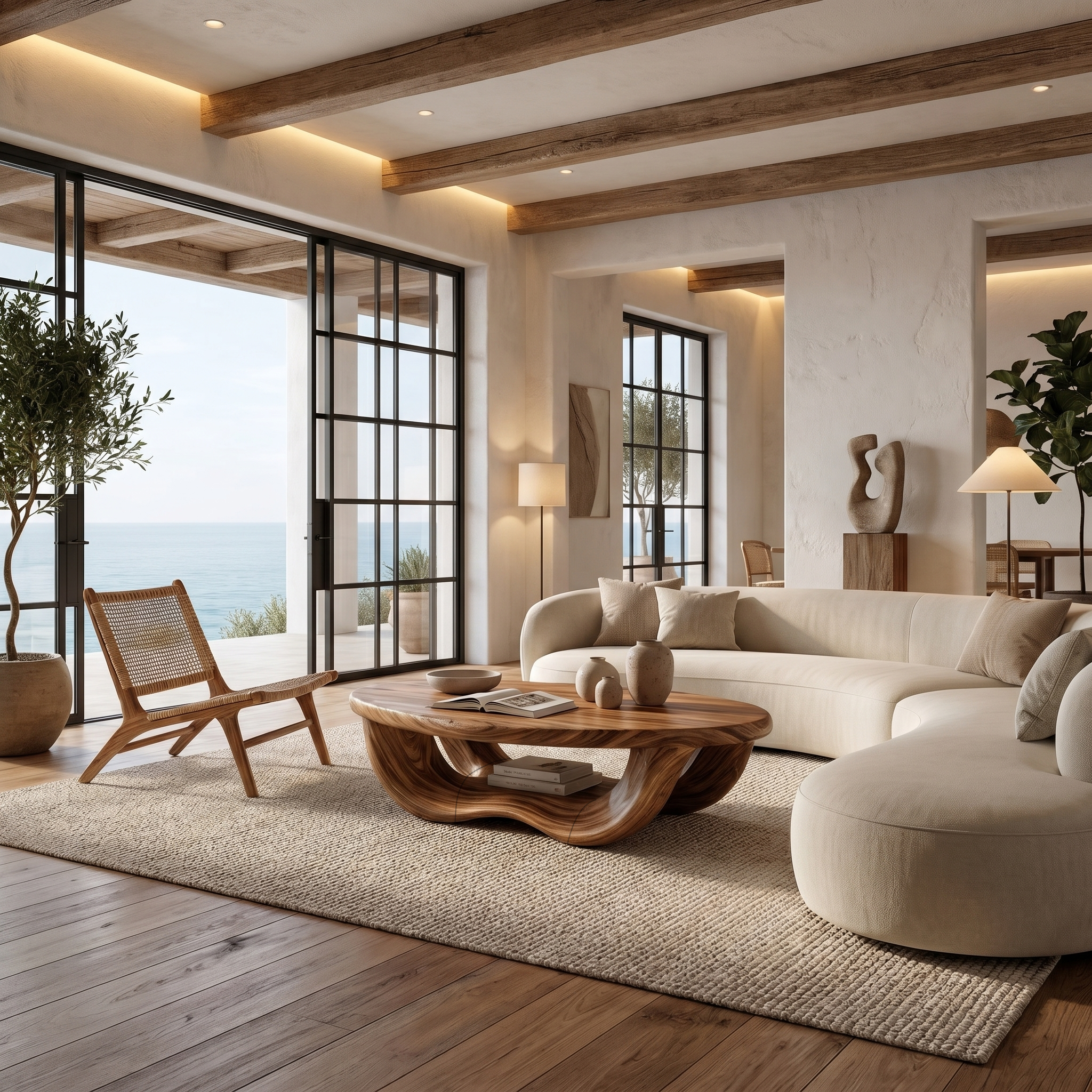 Modern Organic Coffee Table With Handcrafted Curved Wood Design For Living Room SINLHACF393