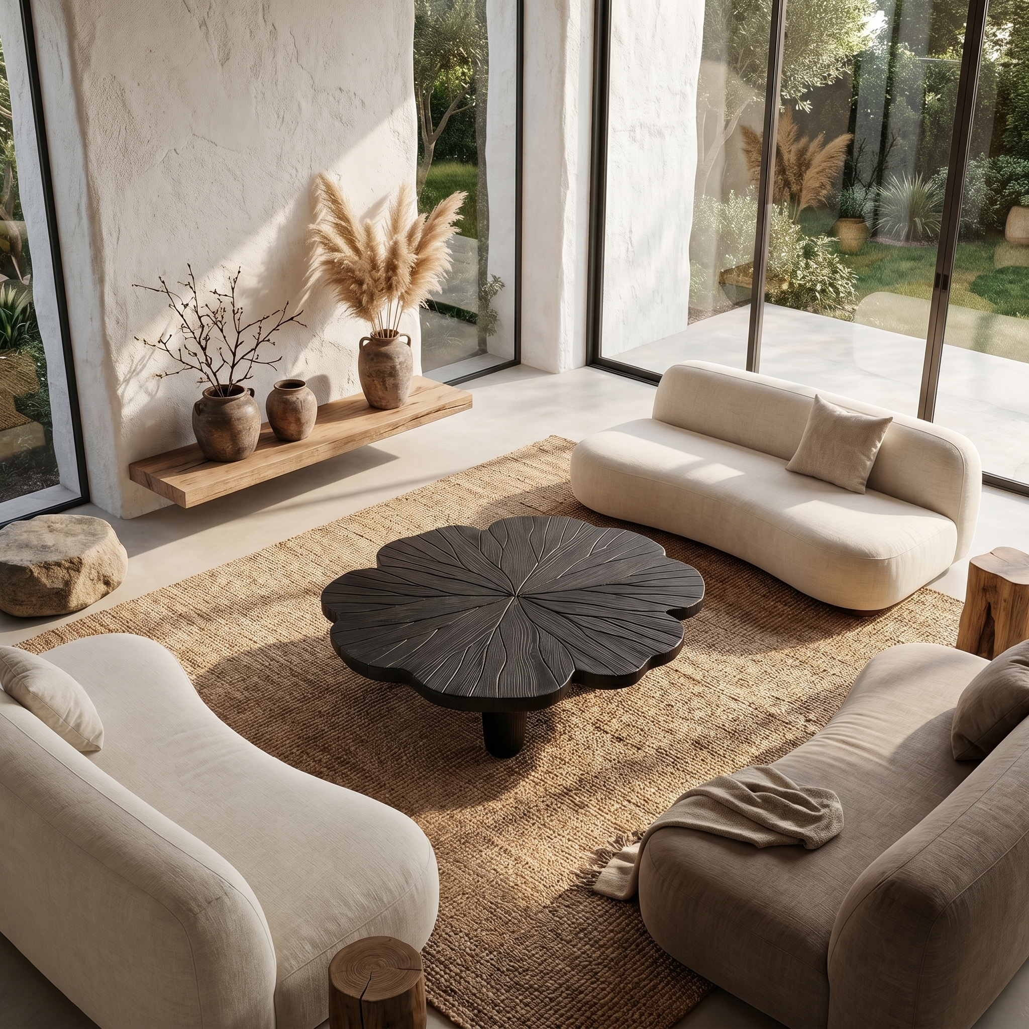 Rustic Clover Coffee Table With Hand Carved Solid Wood Design For Living Room SINLHACF384