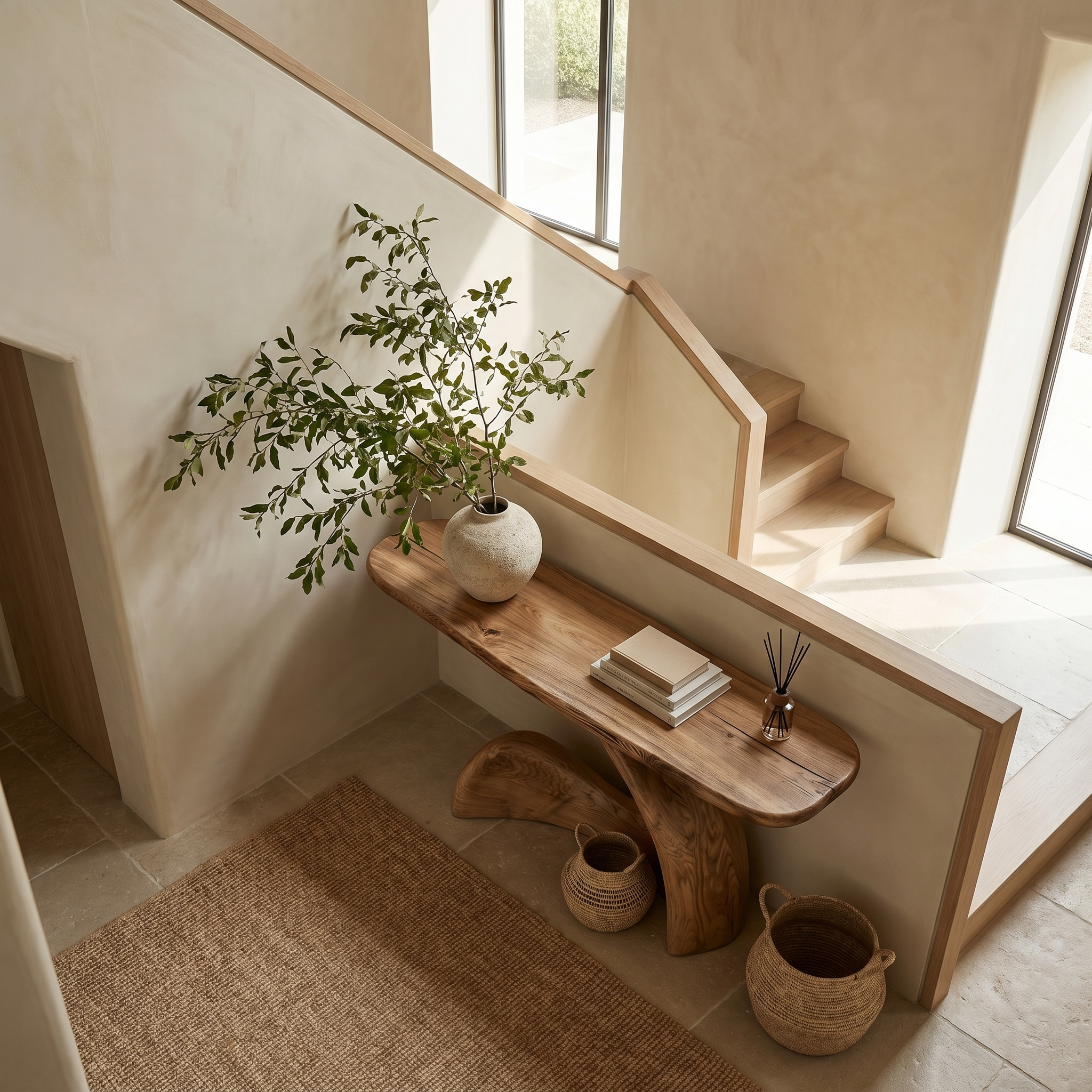Organic Console Table With Sculptural Curved Wood Base For Entryway And Living Room SINLHACS583