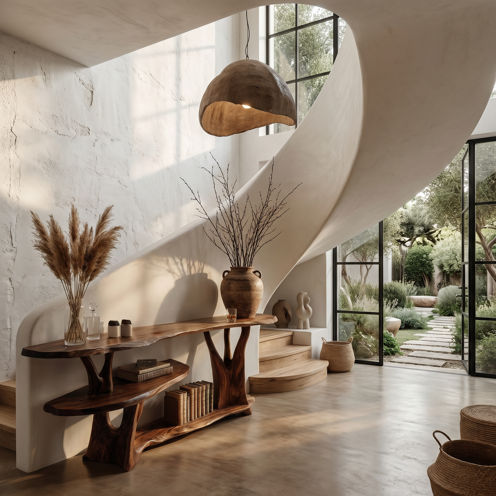 Organic Console Table With Sculptural Tree Root Base And Open Shelf Storage For Entryway And Living Room SINLHACS607