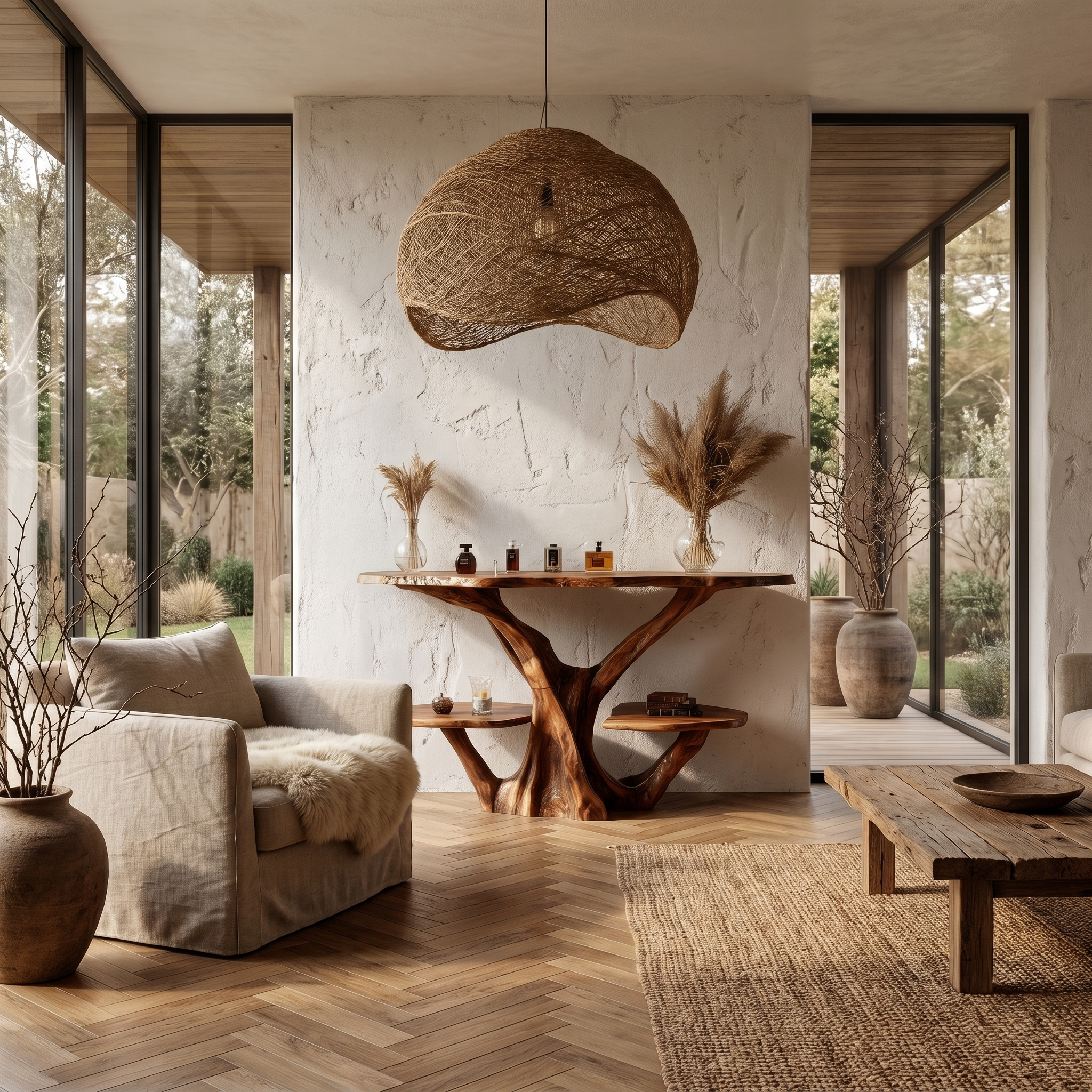 Organic Console Table With Sculptural Tree Branch Base For Entryway And Living Room SINLHACS608