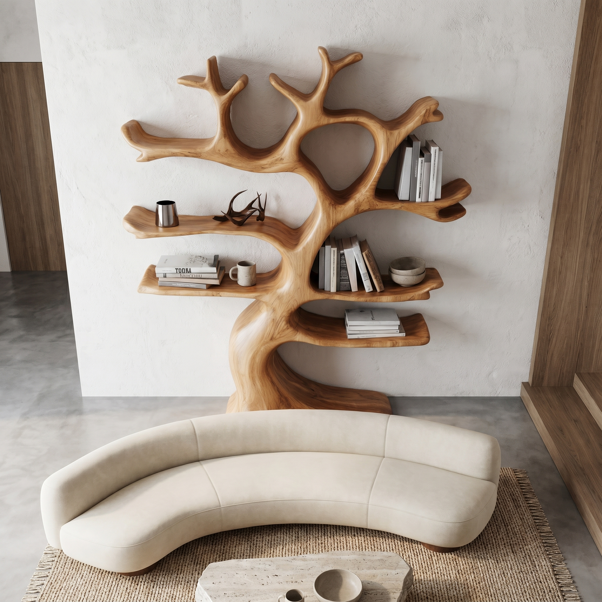 Organic Modern Tree Wall Shelf With Branch Inspired Storage For Living Room SINLHATB754
