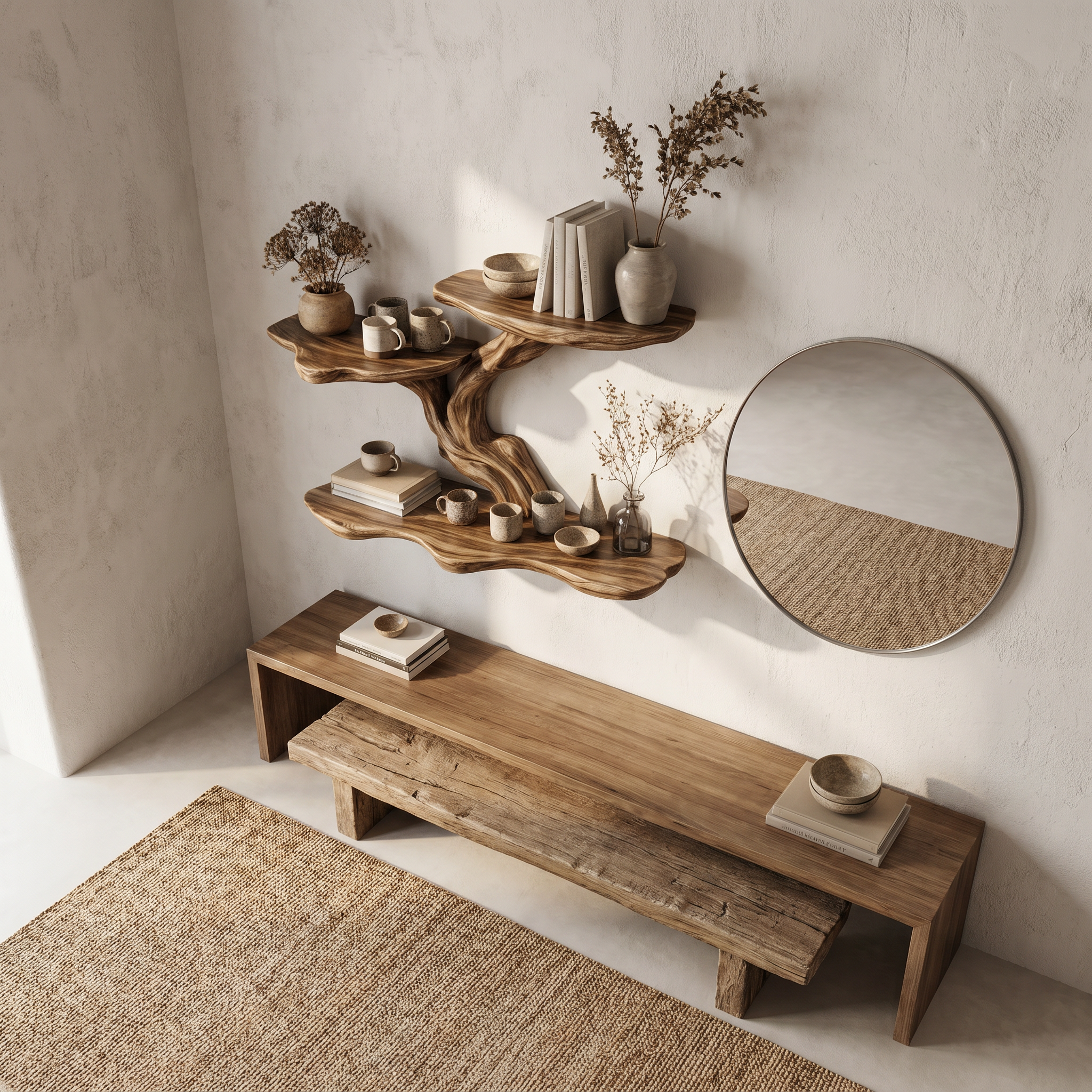 Organic Tree Branch Floating Shelf With Sculptural Wall Storage For Living Room SINLHAFL548