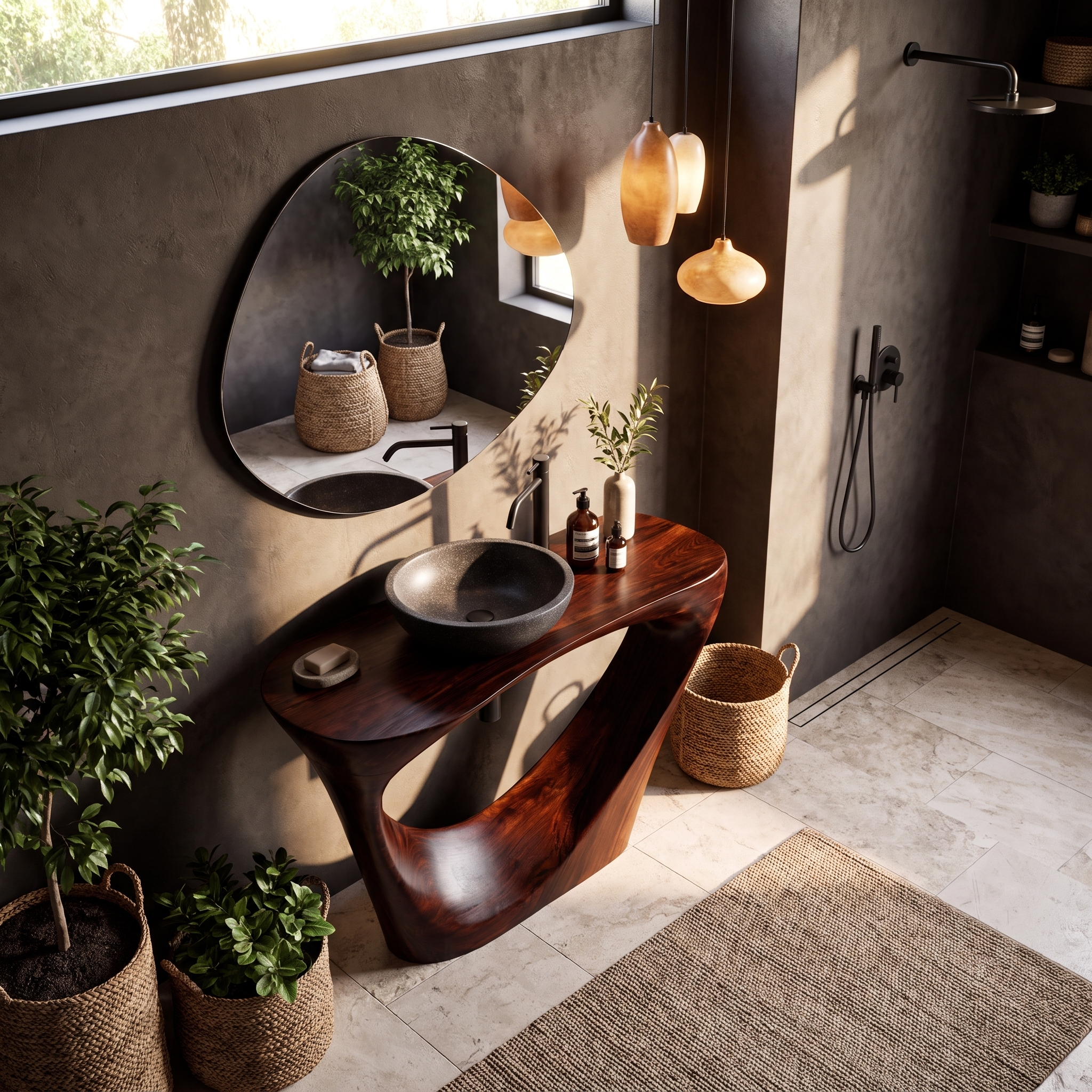 Live Edge Floating Bathroom Vanity With Sculptural Tree Support For Bathroom SINLHABRV320